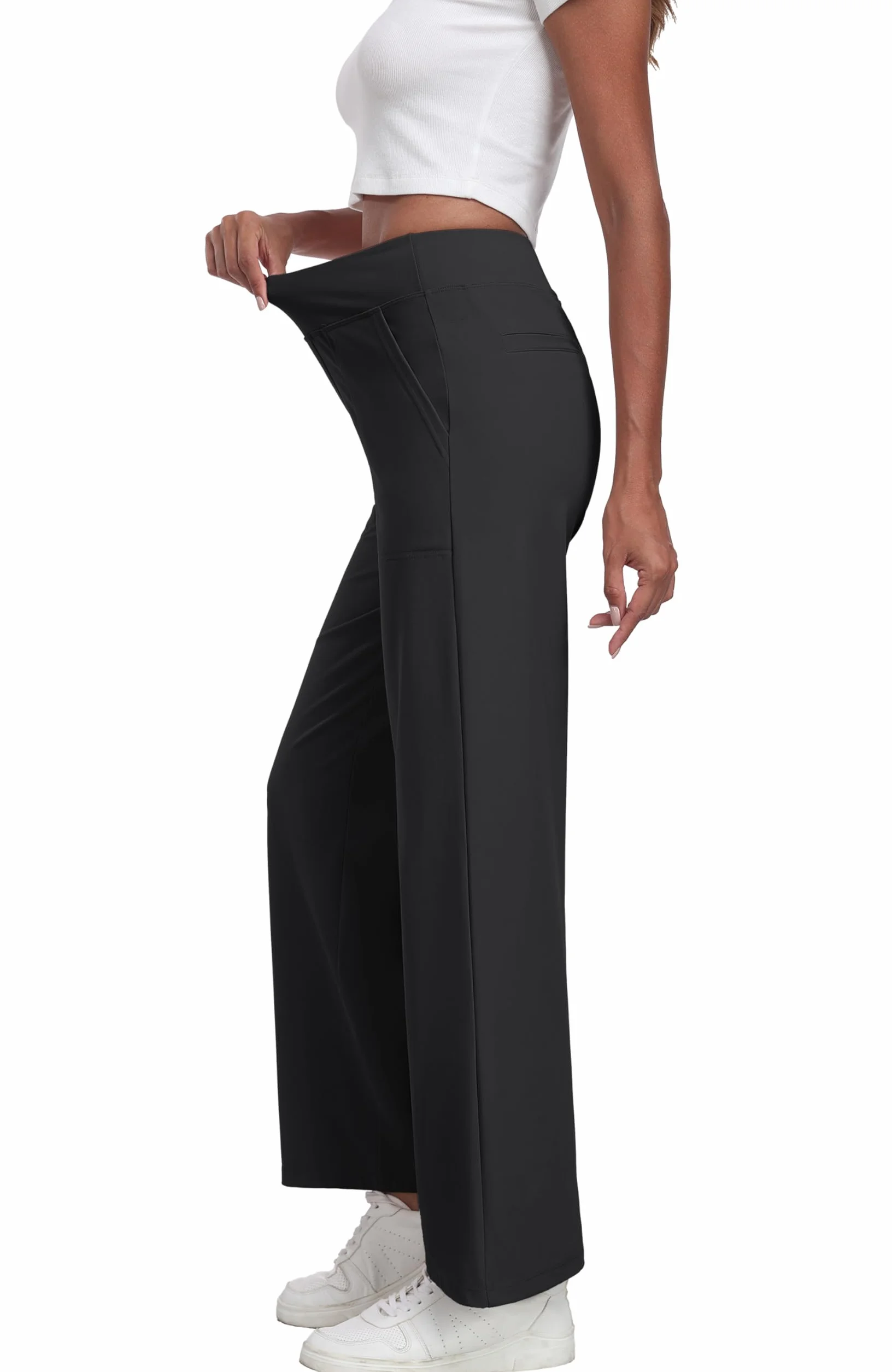 GRECERELLE Palazzo spodnie damskie, eleganckie, luźne, szerokie nogawki, talia, rozciągliwe, z kieszeniami