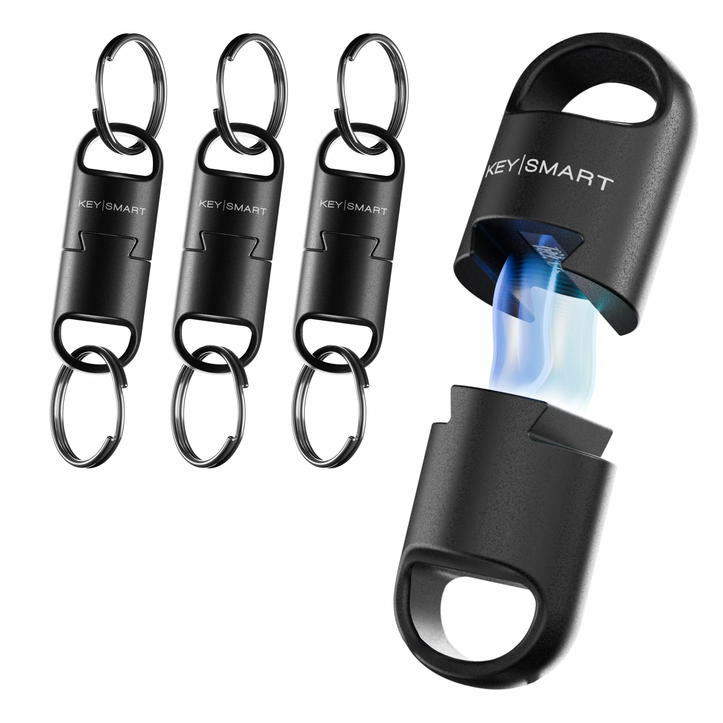 KeySmart MagConnect Pro Magnetyczny uchwyt na klucze do torebki, breloczki do kluczy samochodowych – zdejmowany brelok do kluczy szybkiego zwalniania, Czarny (3 szt.), 3 Pack