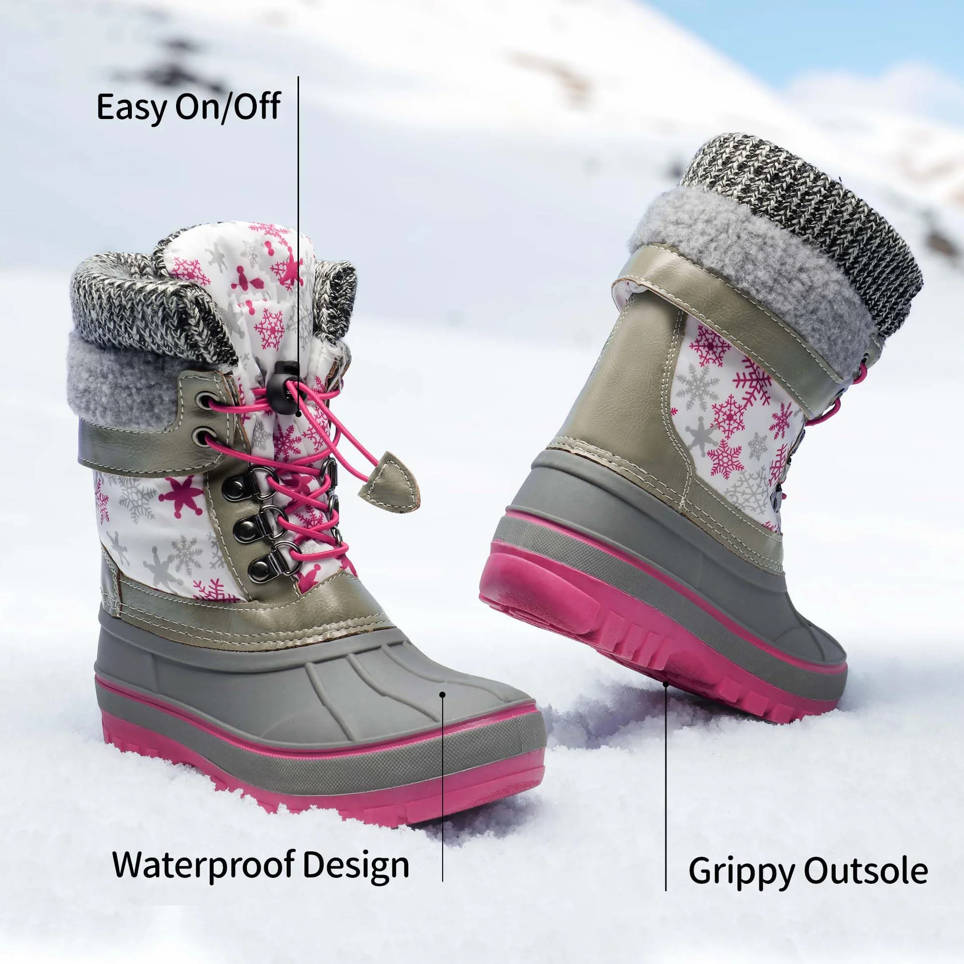 DREAM PAIRS Chłopięce dziewczęce śniegowce wodoodporne outdoorowe ciepłe przytulne antypoślizgowe podszewka ze sztucznego futra do połowy łydki izolowane buty zimowe dla małych i dużych dzieci