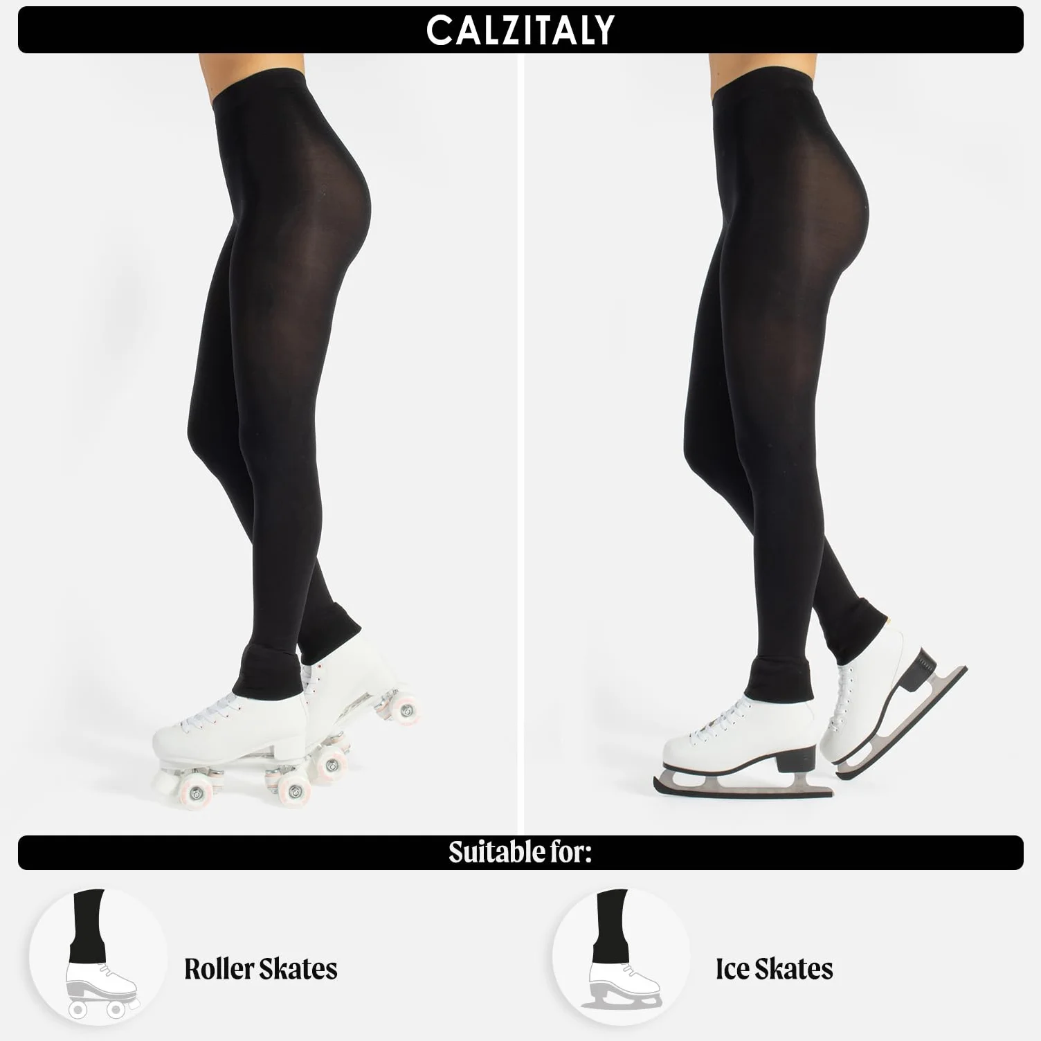 CALZITALY Damskie rajstopy łyżwiarstwo figurowe, rajstopy bez stóp, legginsy do jazdy na deskorolce, matowe, 80 den, wyprodukowane we Włoszech