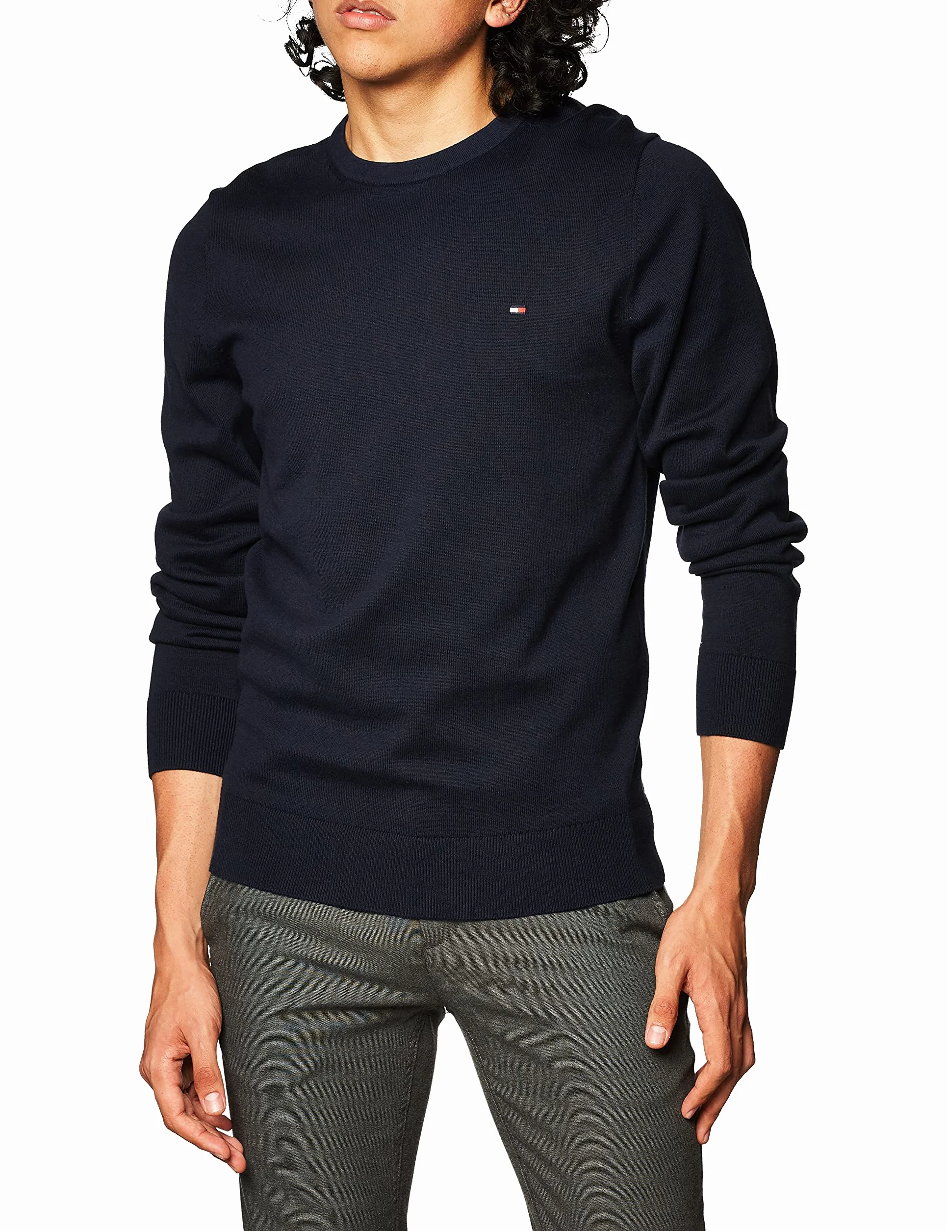 Tommy Hilfiger Męski sweter z bawełny Essential Crew Neck MW0MW14748, niebieski, L, Niebieski (pustynne niebo), L