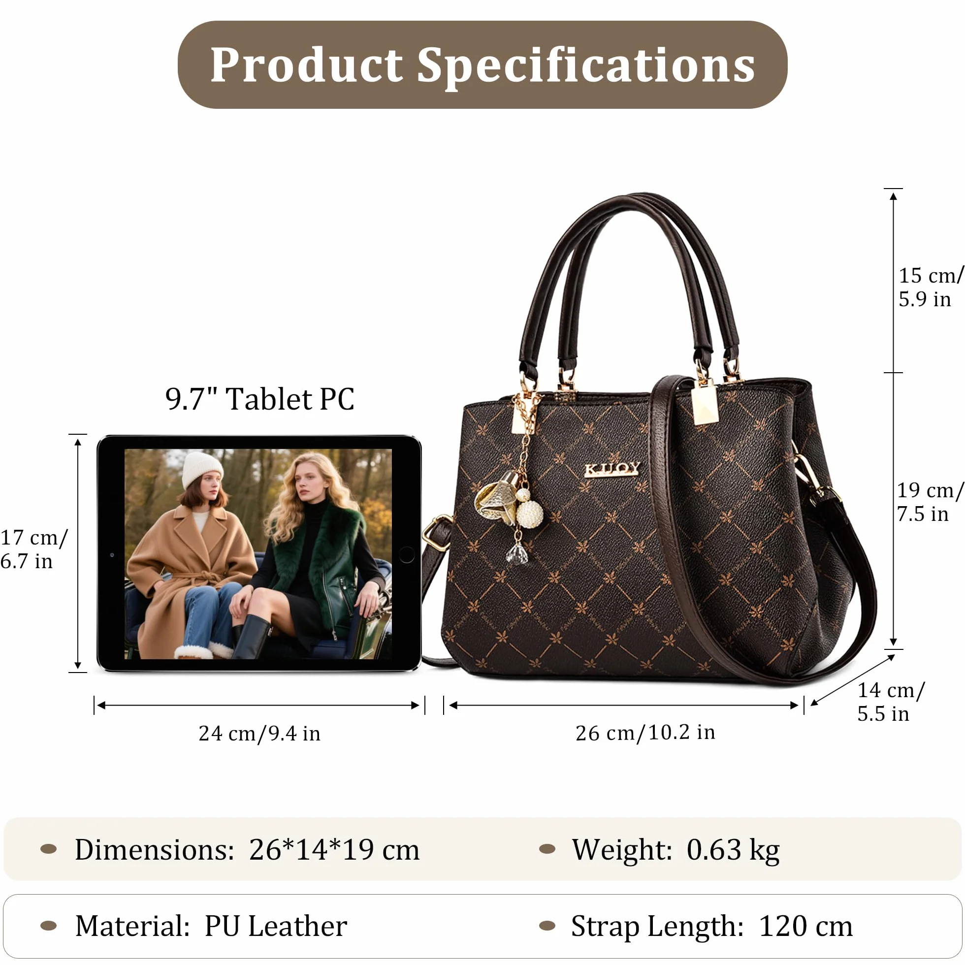 Damska Torebka Wykwintny Wisiorek Torba na Ramię Elegancki Wzór Liścia Klonu Torebki PU Skóra Torebka Crossbody Brązowy Uchwyt B