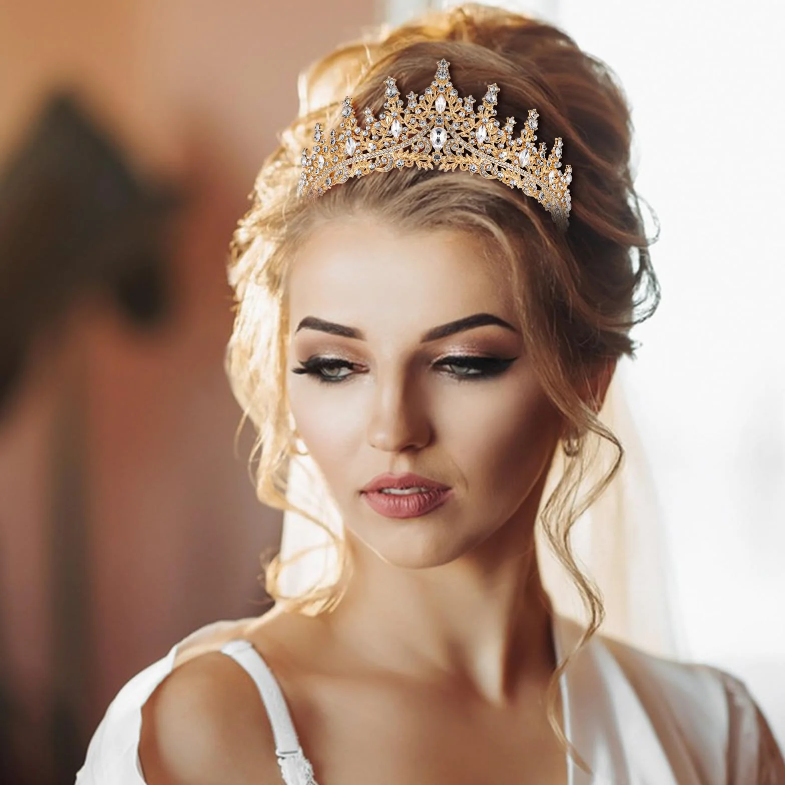 Sibba Tiara korona ślubna, diadem, korona ze strasu, kryształowa korona, dla panny młodej, księżniczki, korona, ozdoba do włosów, korona damska, nakrycie głowy na urodziny, imprezę, studniówkę