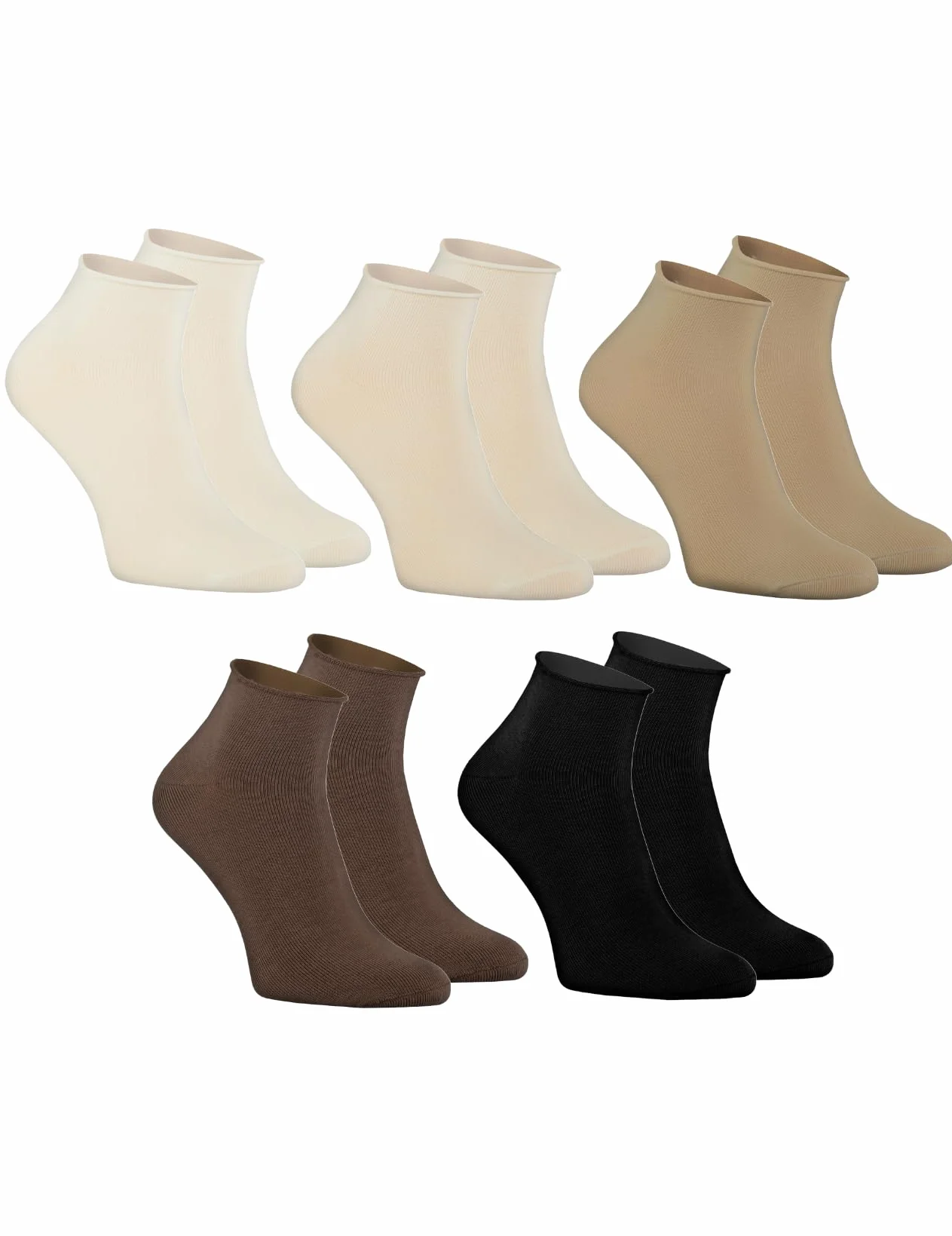 Rainbow Socks - Damskie bawełniane wygodne skarpety do kostek - beżowe, niebieskie, miętowe skarpety - 3 lub 5 par, 5 x beżowy, 42-43 EU