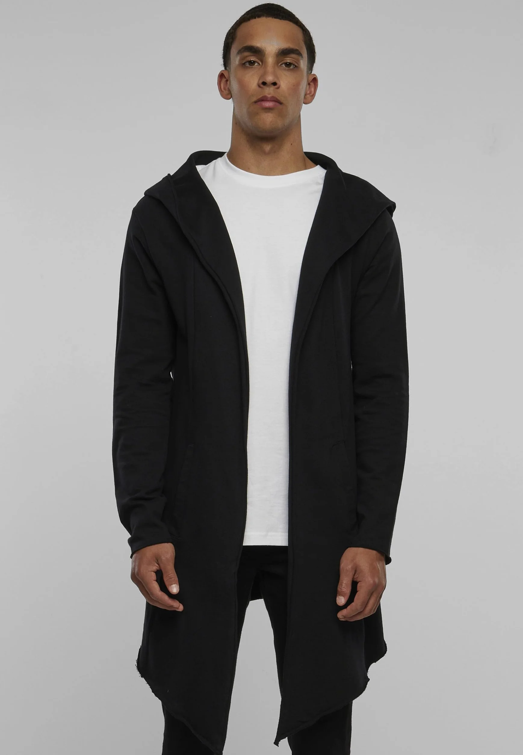 Urban Classics Męska kurtka Long Hooded Open Edge Cardigan, długa bluza z kapturem w wielu kolorach, rozmiary XS - 5XL, czarny, S