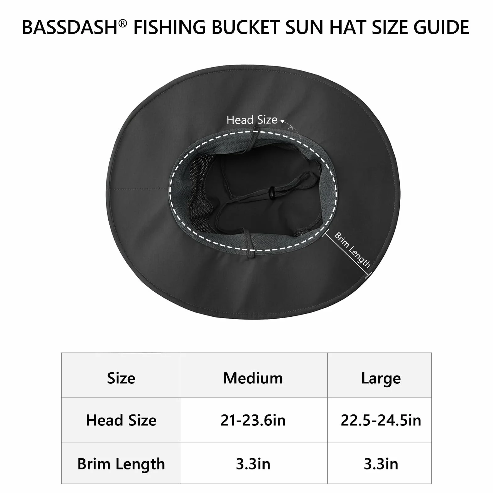 BASSDASH UPF 50+ wędkarski kapelusz przeciwsłoneczny wodoodporny unisex szerokie rondo wiadro kapelusz boonie na wędrówki kemping safari FH15