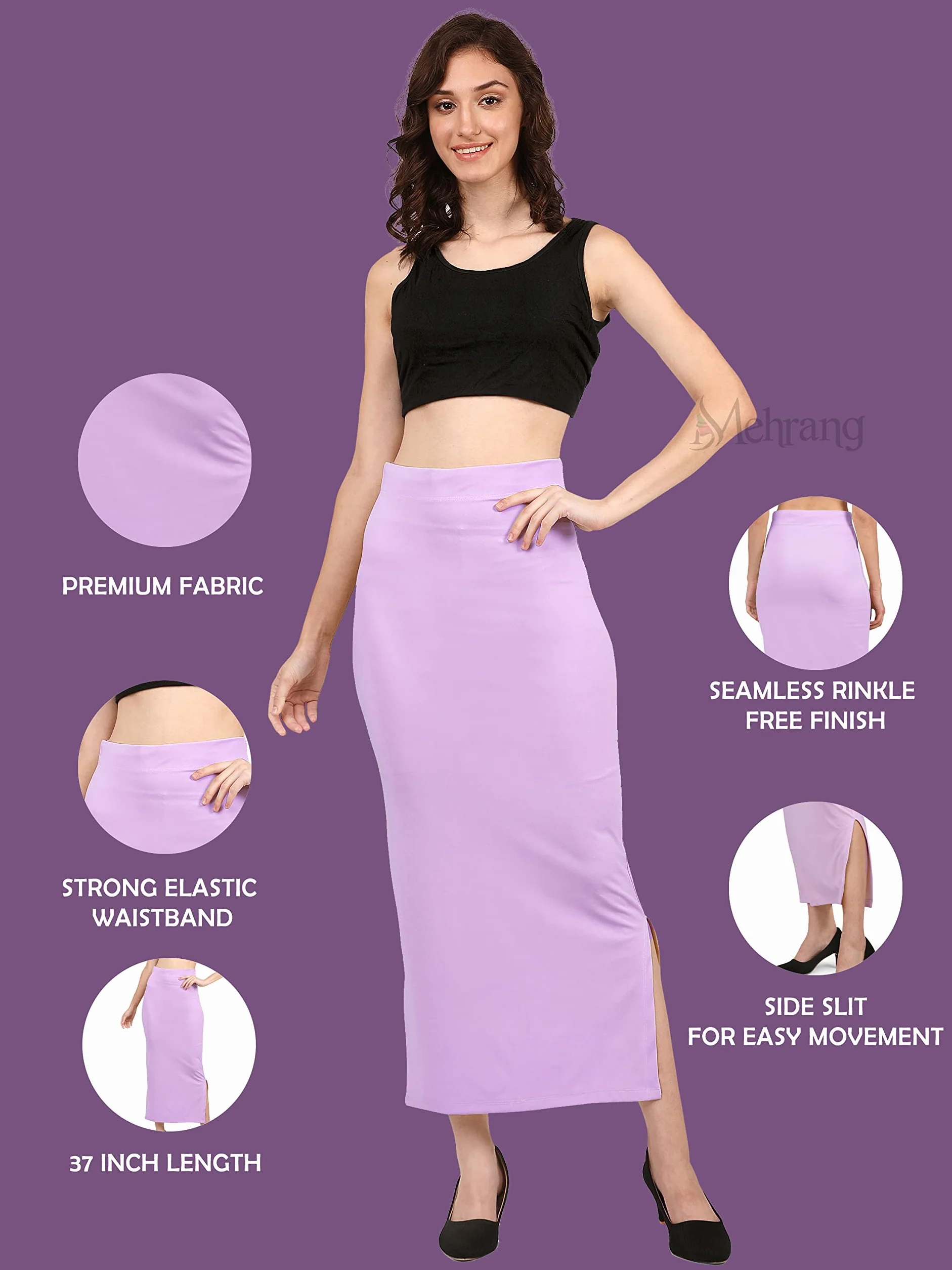 Mehrang Shimmer Lycra Sari Bielizna modelująca halka dla kobiet, mieszanka bawełny, halka, spódnice dla kobiet, kształtowana sukienka do sari