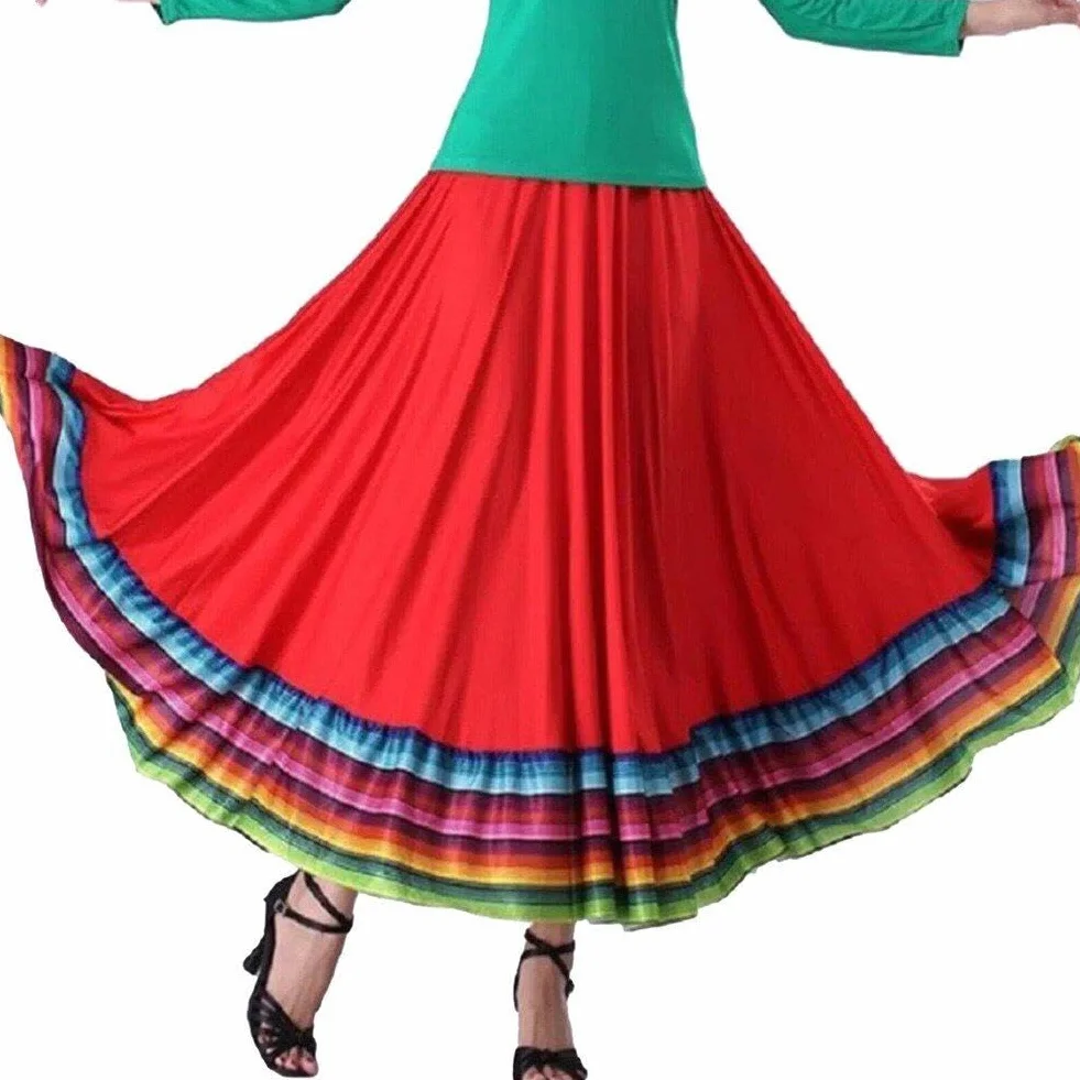 Meksykańskie spódnice ludowe dla kobiet, hiszpańska huśtawka wysoka talia spódnica, meksykańska spódnica, Flamenco ludowe stroje do tańca, elegancka spódnica treningowa