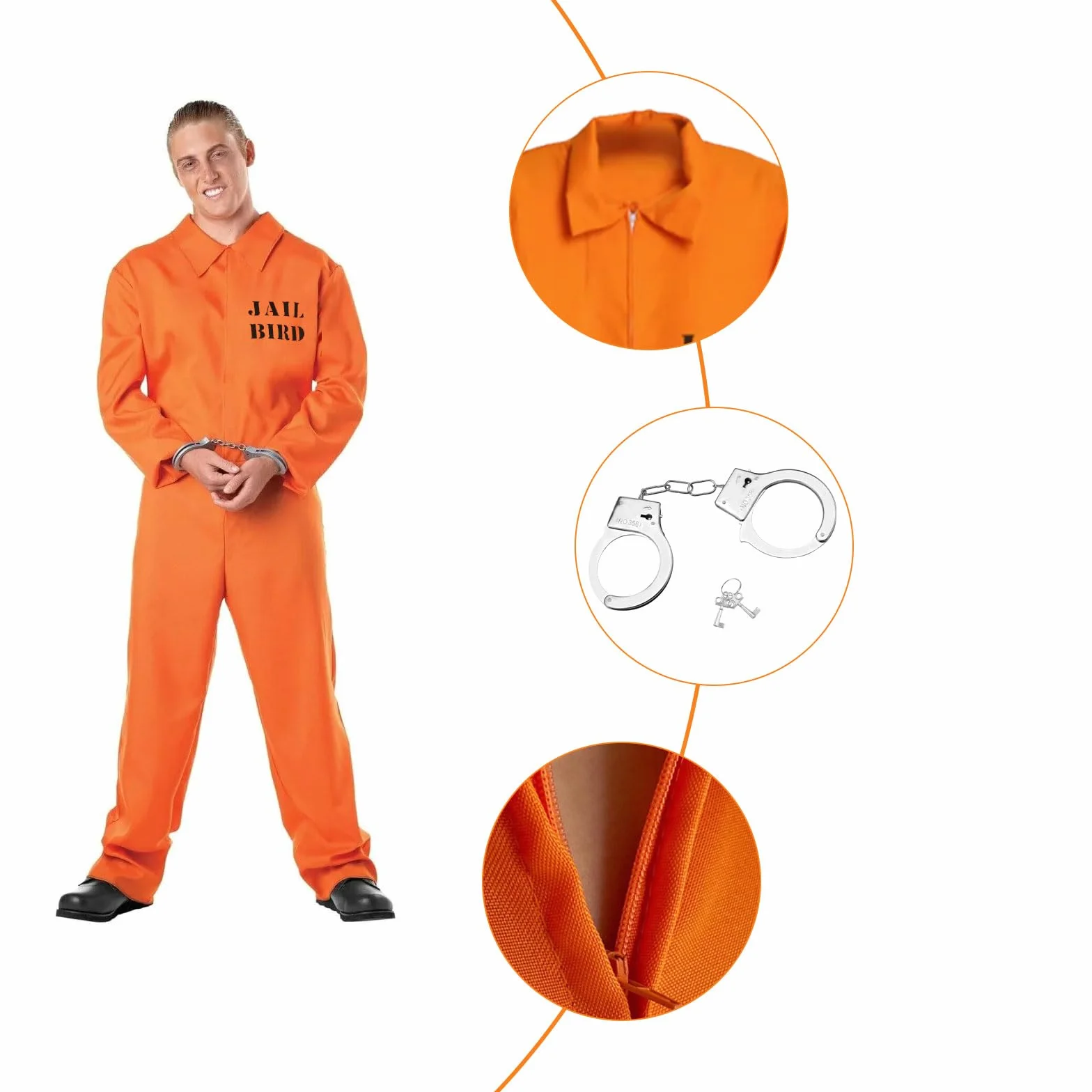 Kostium więzienny pomarańczowy z kajdankami, unisex, kostium więźnia dla mężczyzn i kobiet, kostium więźnia, kostium więźnia, na karnawał, Cosplay, dla więźniów i rabusiów