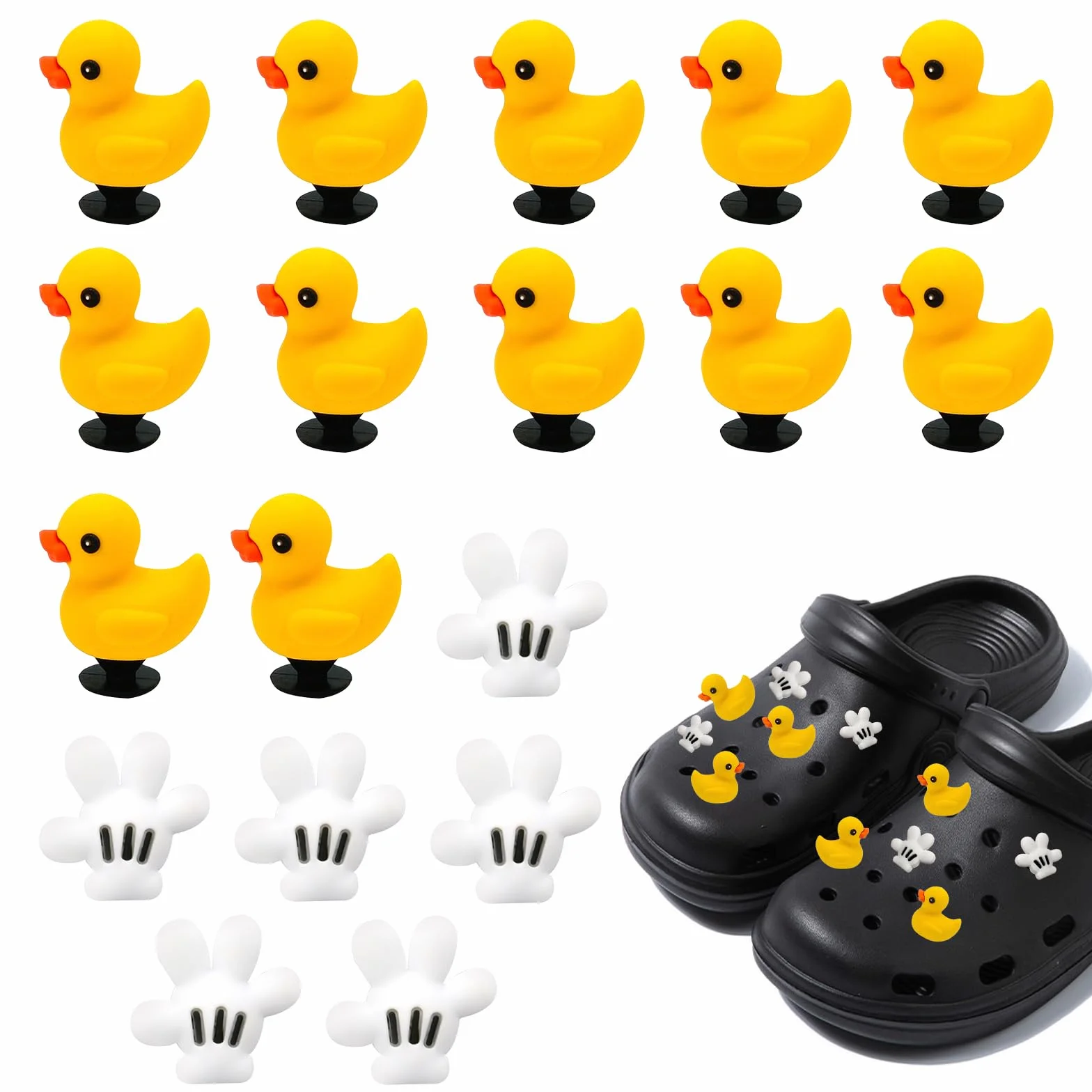 Wtyki do butów Crocs, 18 sztuk, kaczki 3D, damskie chodaki, urocze zwierzęce, dekoracja do butów, charmsy na urodziny, akcesoria upominkowe