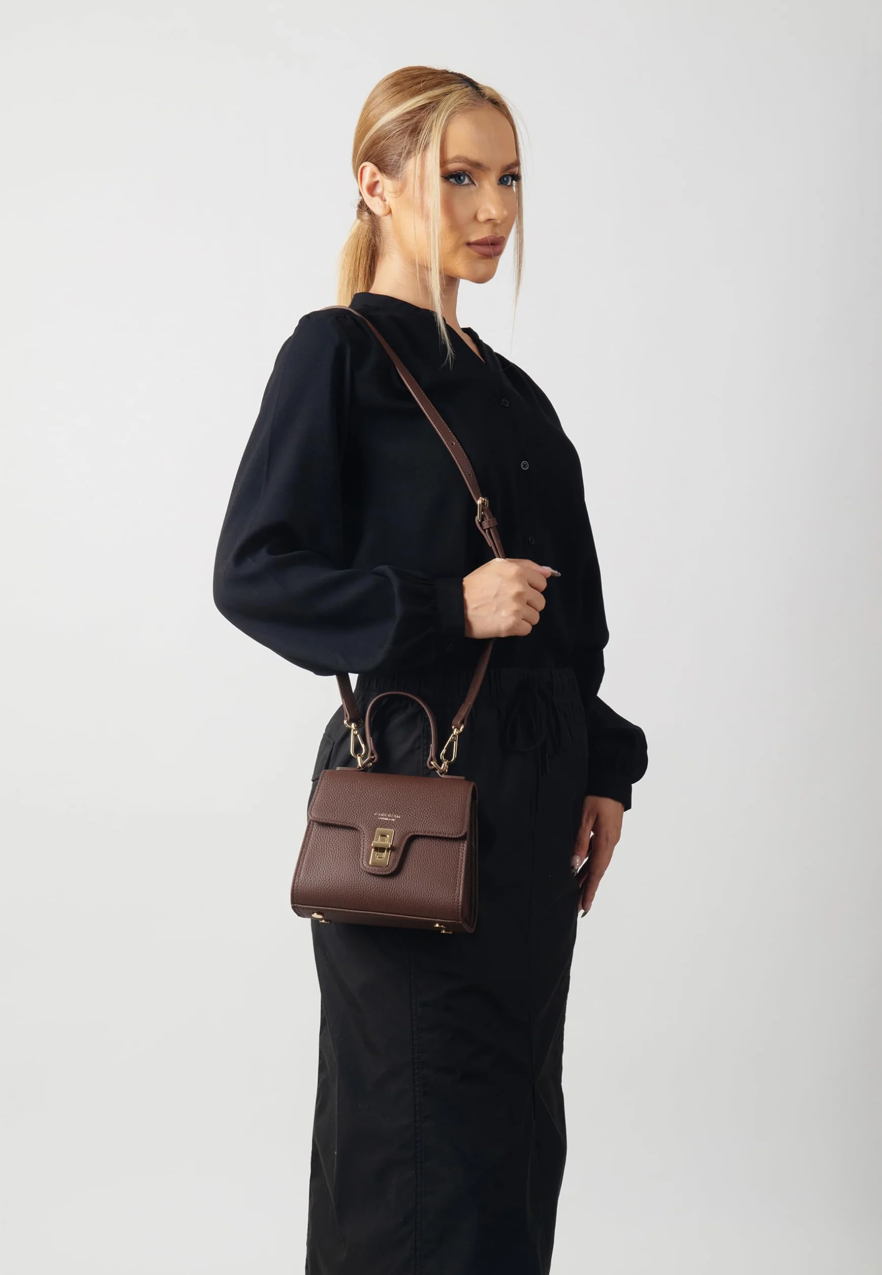 Carlheim, Kolekcja Skagen Genuine Leather Handbag, Chloe Genuine Leather Handbag (Brown), Brązowy, 70AA