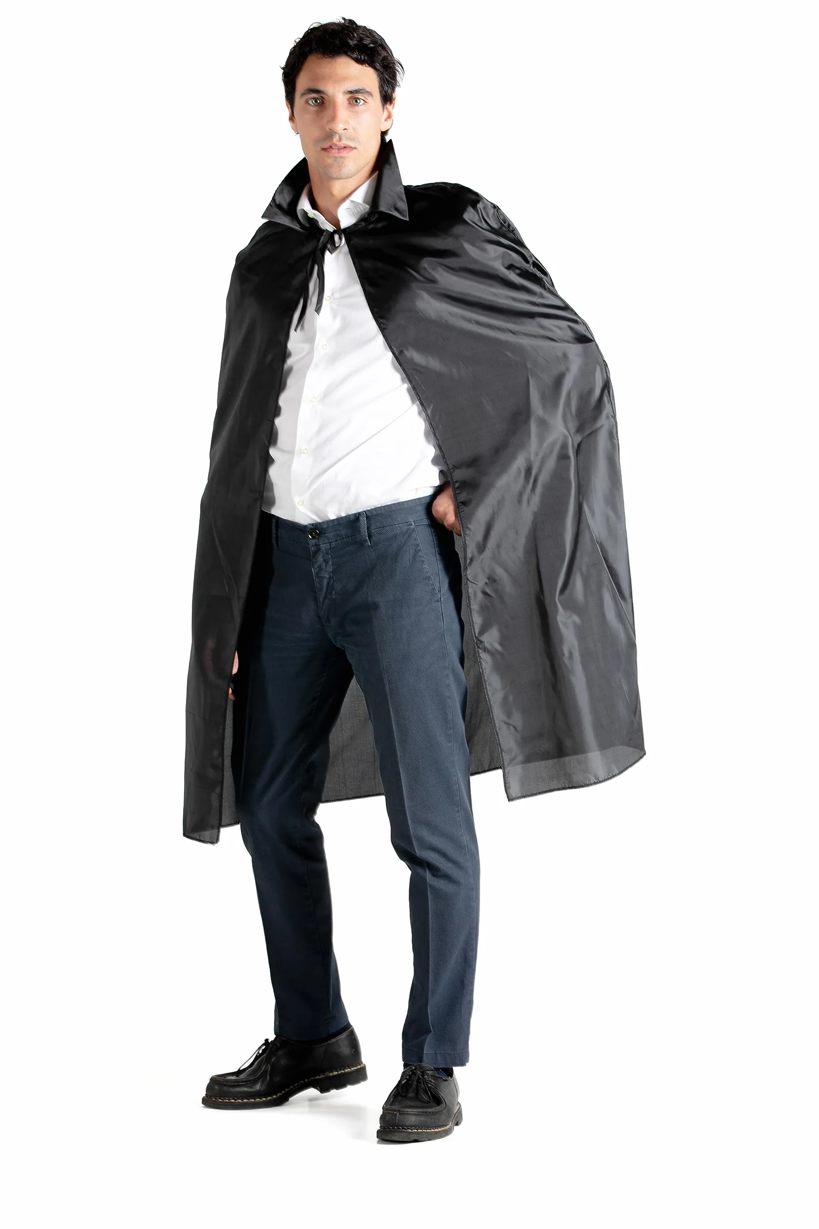 Cape Cloak disguise fancy dress with lapel revers (One size adult), black