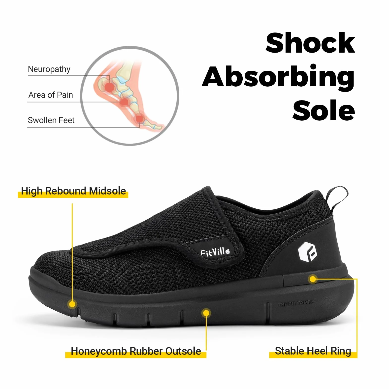 FitVille Buty dla mężczyzn, bardzo szerokie, wsuwane, na opuchnięte stopy, regulowane, buty do chodzenia – EasyTop Wings V2