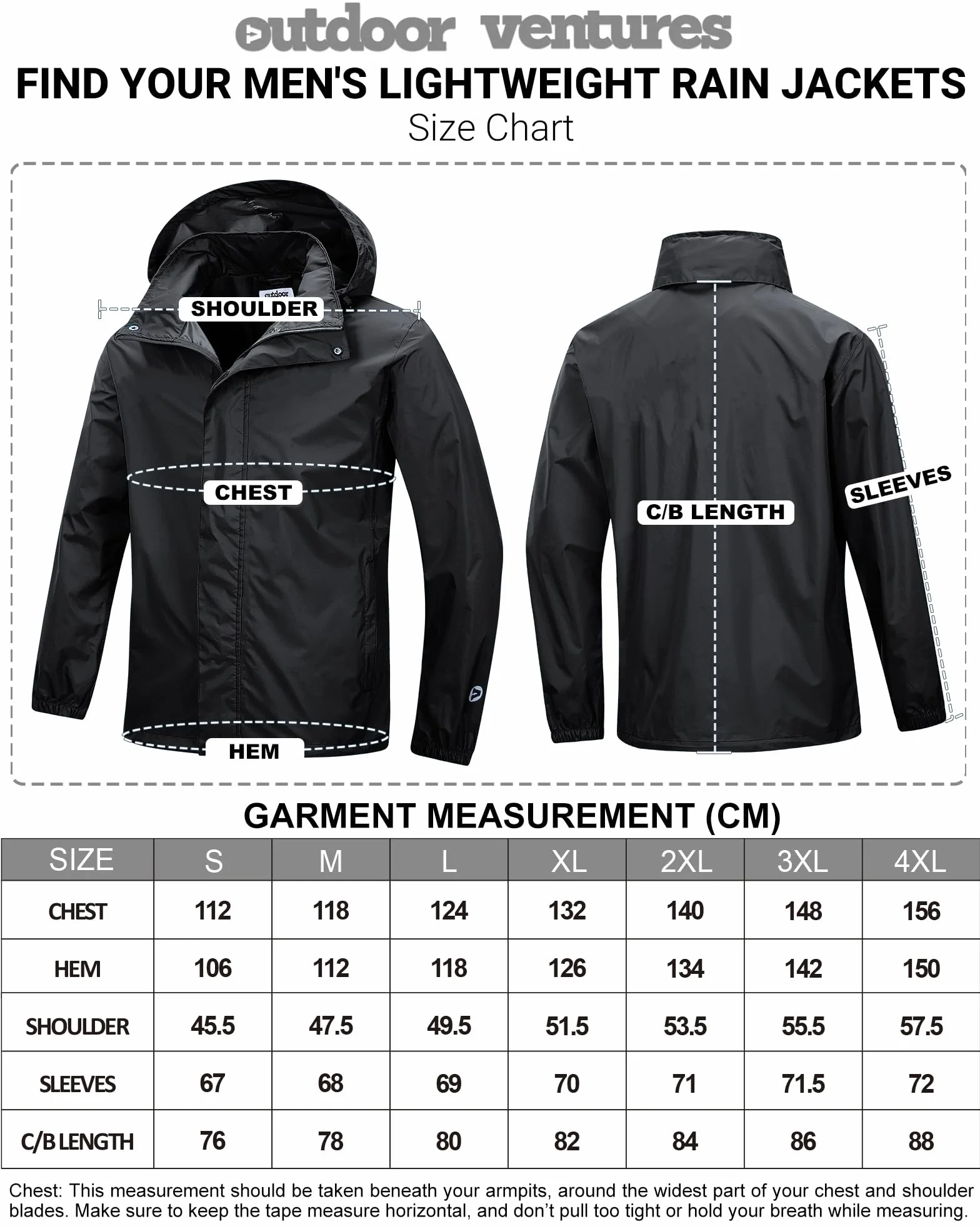 Outdoor Ventures Męska kurtka przeciwdeszczowa, wodoszczelna, ultralekka, cienka, składana kurtka przeciwdeszczowa, oddychająca kurtka rowerowa, sportowa