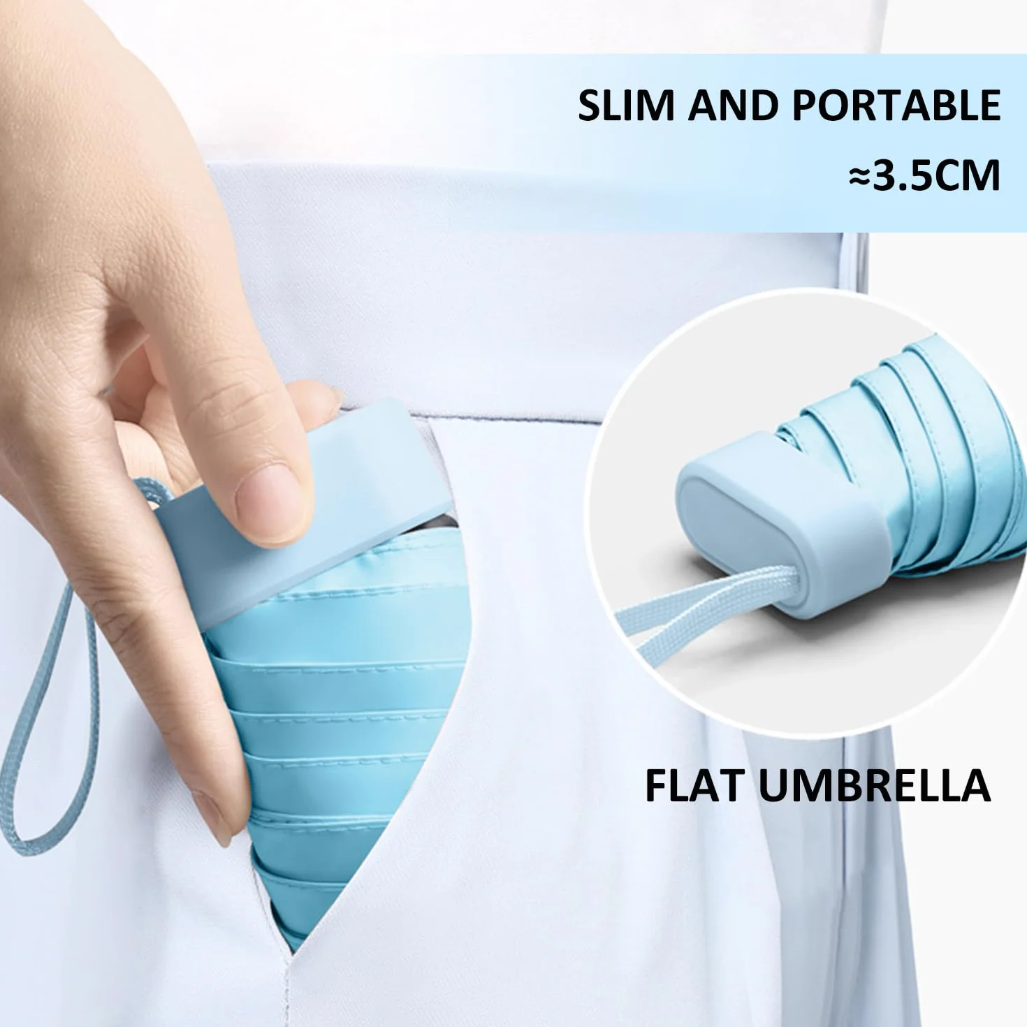 MEMOFYND 1 x mini parasol z pudełkiem do przechowywania, kompaktowy, parasol podróżny, wiatroszczelny, składany, przenośny, błękitny, błękitny, ma?y