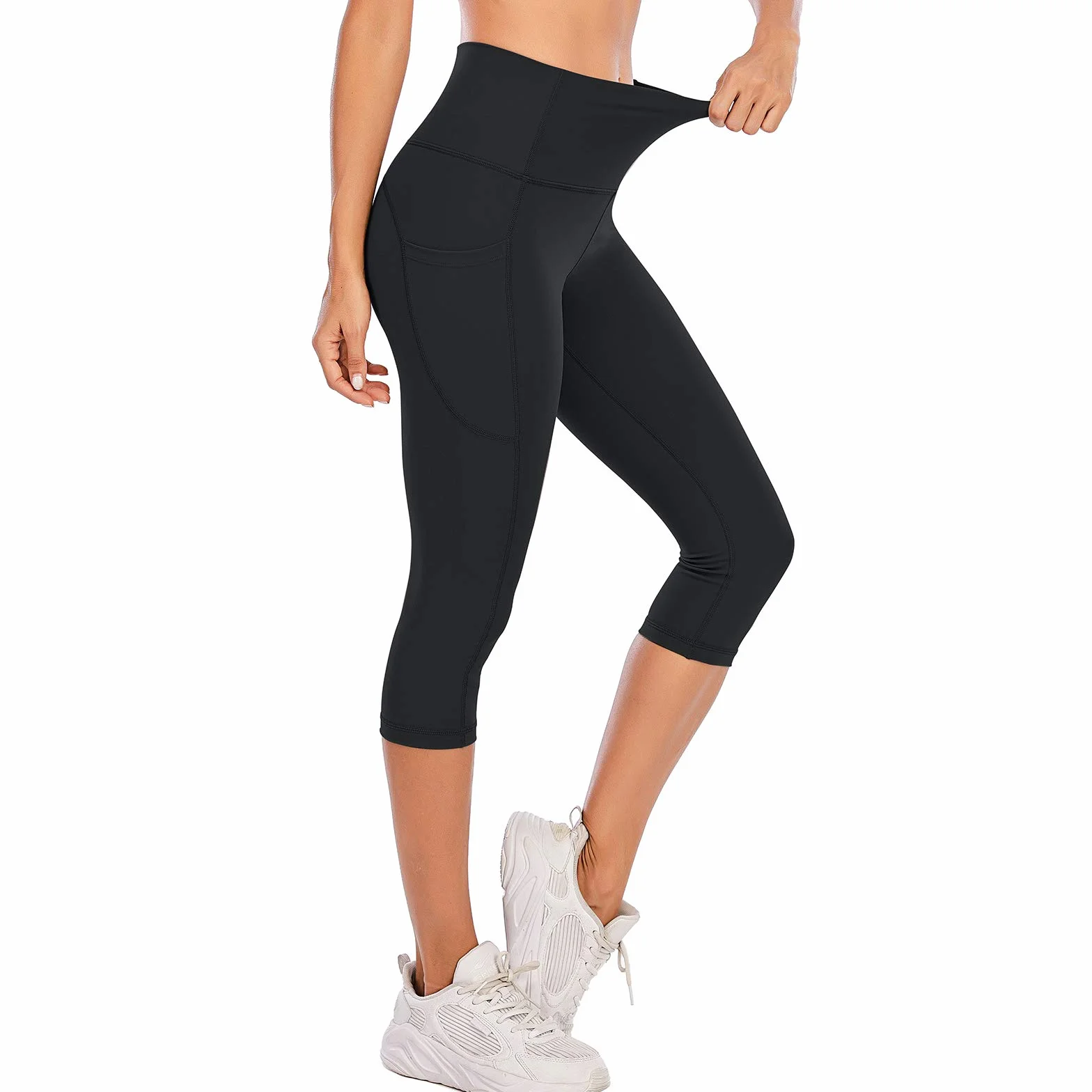 Steppe Naked Feeling spodnie do jogi z wysokim stanem damskie legginsy treningowe capri z kieszeniami, Kieszeń Capris-czarna, XL