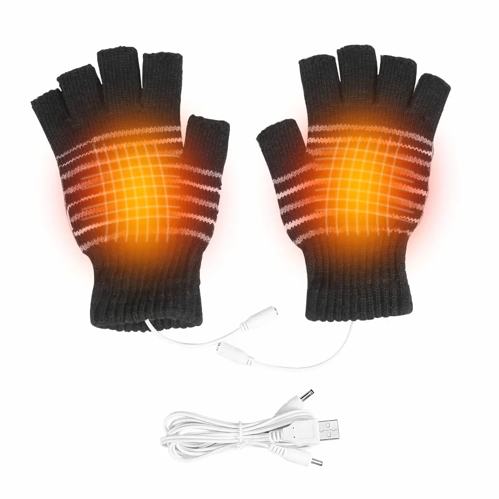 Grzejące rękawiczki z portem USB, dla mężczyzn i kobiet, nadające się do prania, mitenki, ciepłe, na rower, motocykl, do wędrówek, wspinaczki górskiej, jazdy na nartach, czarne