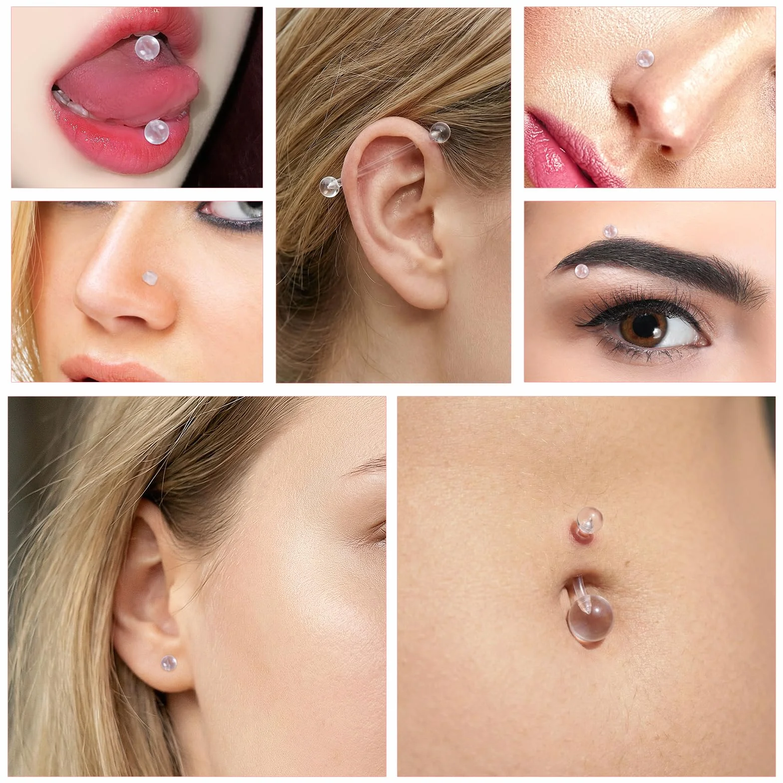 Telooco 43 szt. kolczyków do piercingu, przezroczyste plastikowe kolczyki do nosa, kolczyki do chrząstki przegrody nosowej, brwi, wargi, tragus, biżuteria dla mężczyzn i kobiet