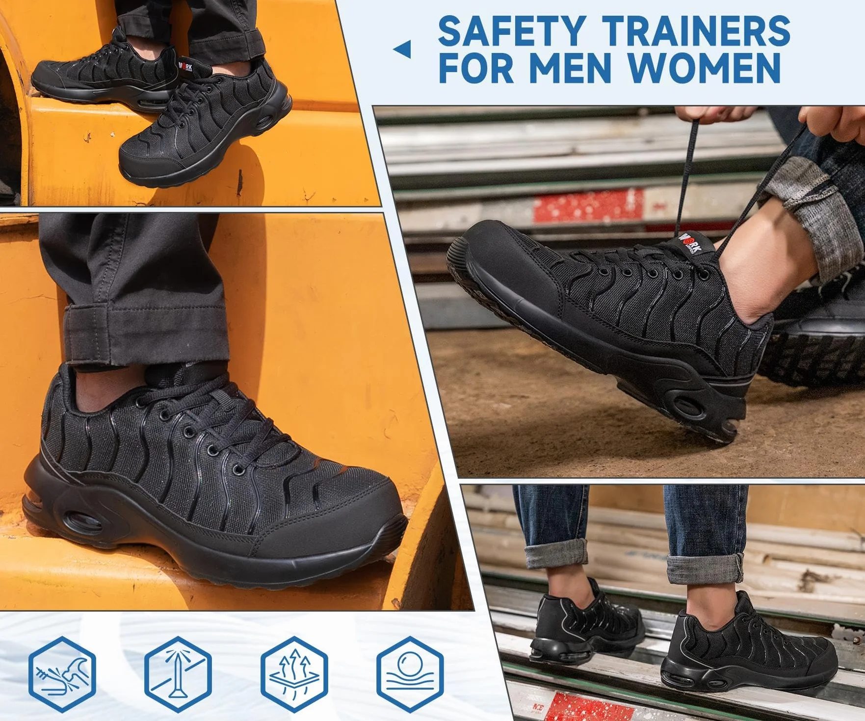 LARNMERN Męskie lekkie buty ochronne ze stalowymi noskami, wygodne buty ochronne, buty robocze, oddychające, obuwie robocze, odporne na przebicie, poduszka powietrzna