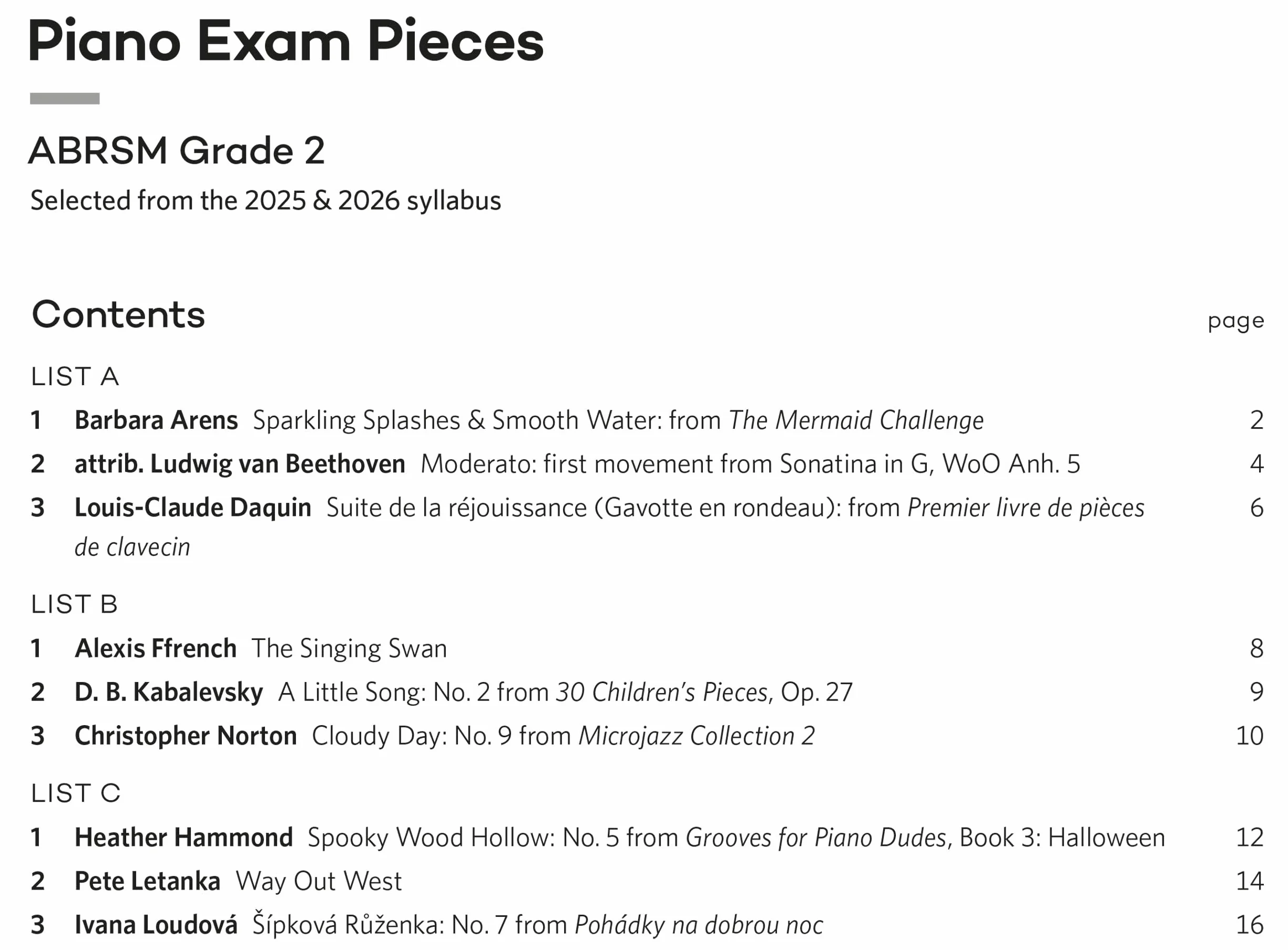Piano Exam Pieces 2025 & 2026, ABRSM Grade 2: Selected from the 2025 & 2026 syllabus