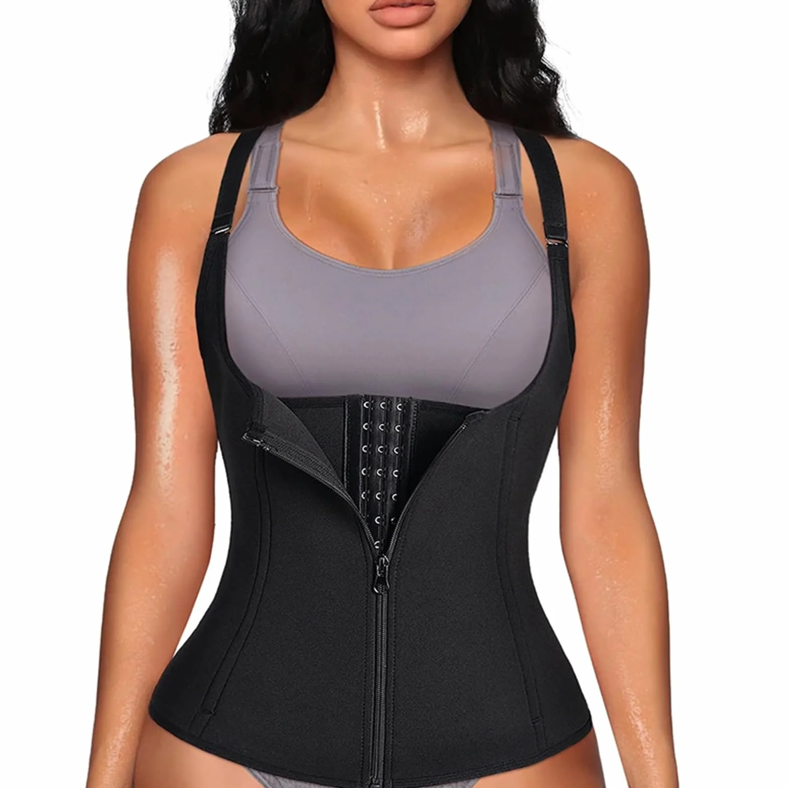 DKDDSSS Trener talii, damski gorset do trenera talii, modelujący sylwetkę, wyszczuplający brzuch, modelujący sylwetkę, z regulowanymi ramiączkami, czarny, Czarny, L