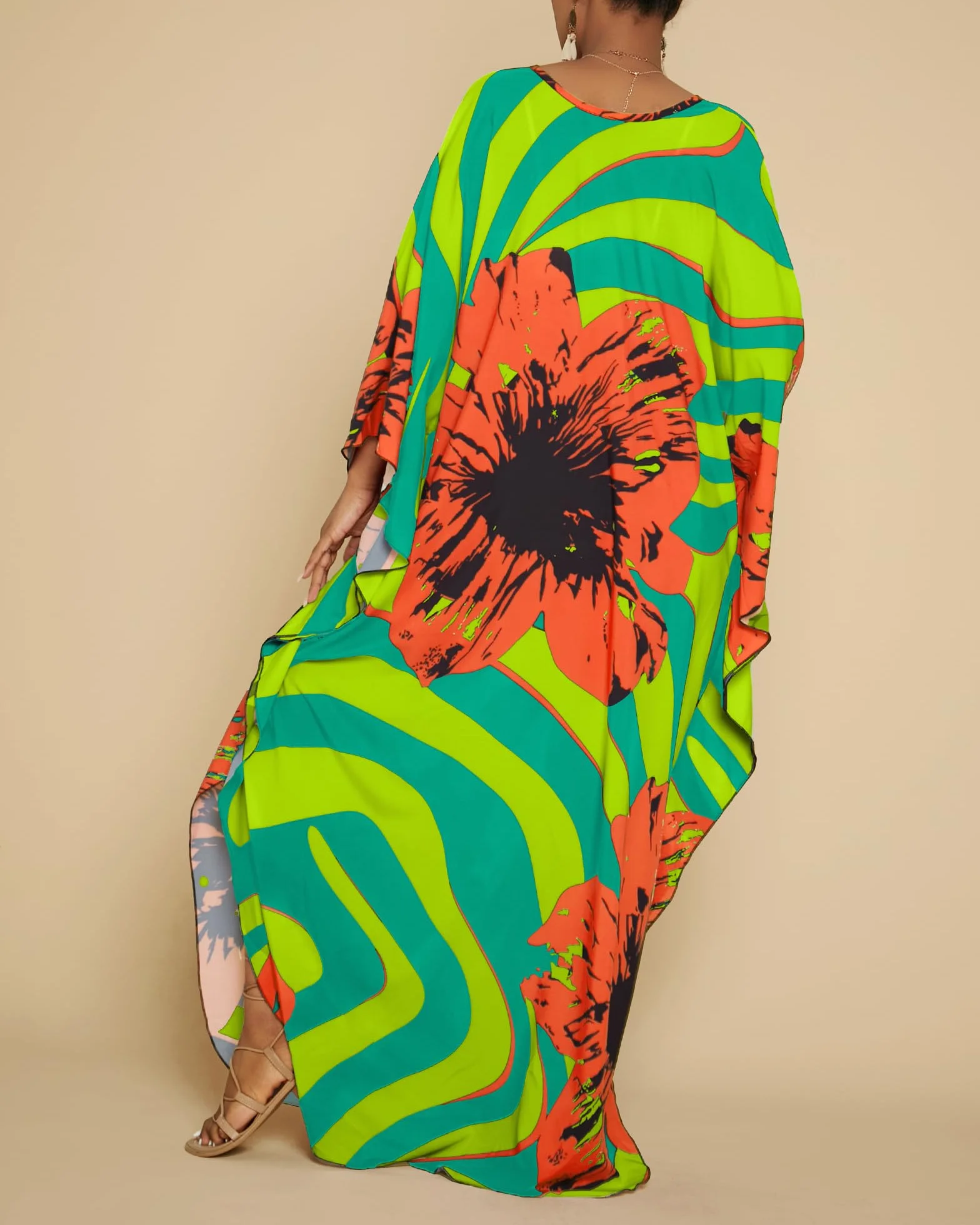Bsubseach Damskie sukienki plażowe Kaftan w paski z nadrukiem plus size strój kąpielowy okrycie do sukienki typu Caftan Loungewear