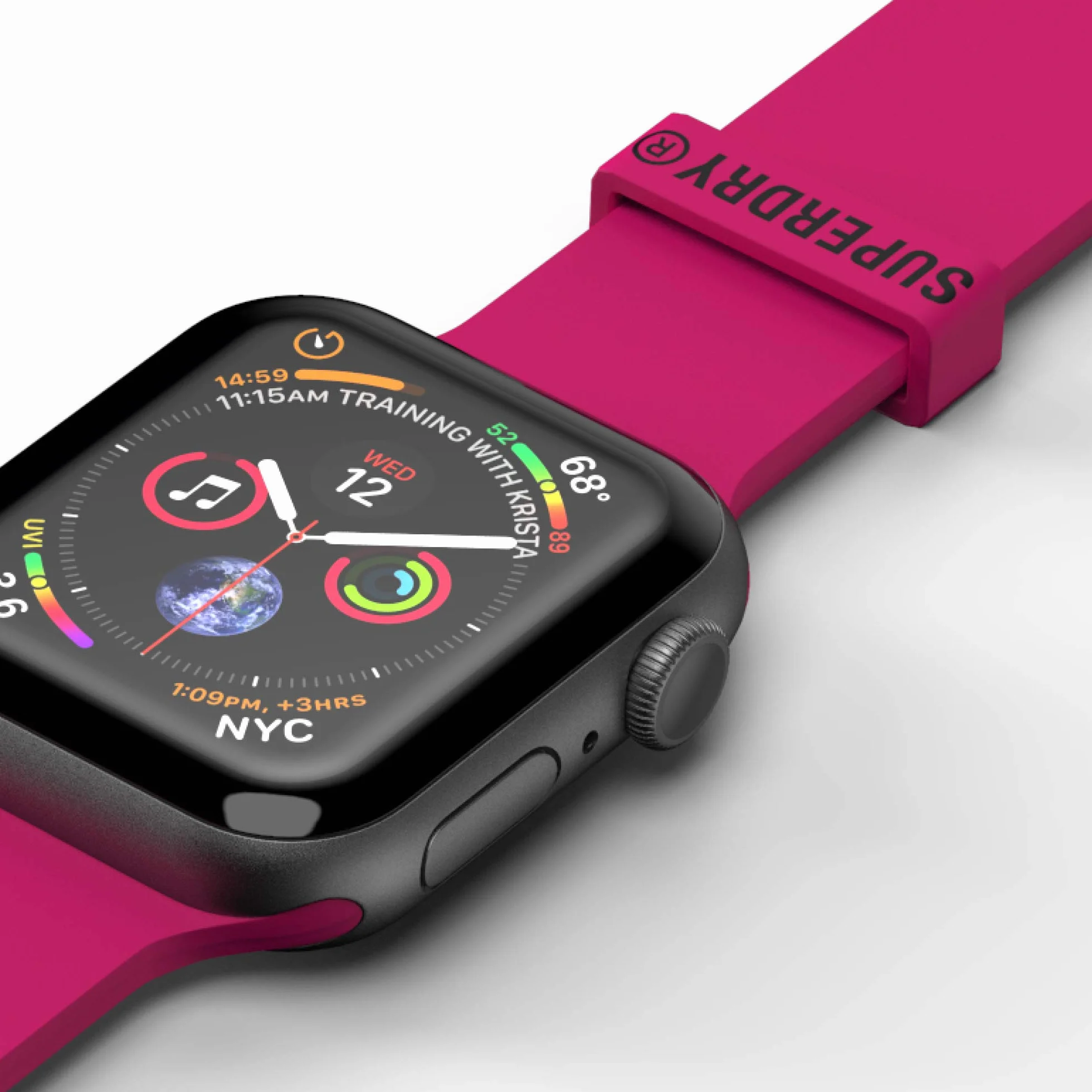 Superdry Pasek do zegarka kompatybilny z Apple Watch, nylonowy pasek z tkaniny, wygodny, elastyczny, idealny do uprawiania sportu, fitnessu, biegania, 42/44 mm, różowy