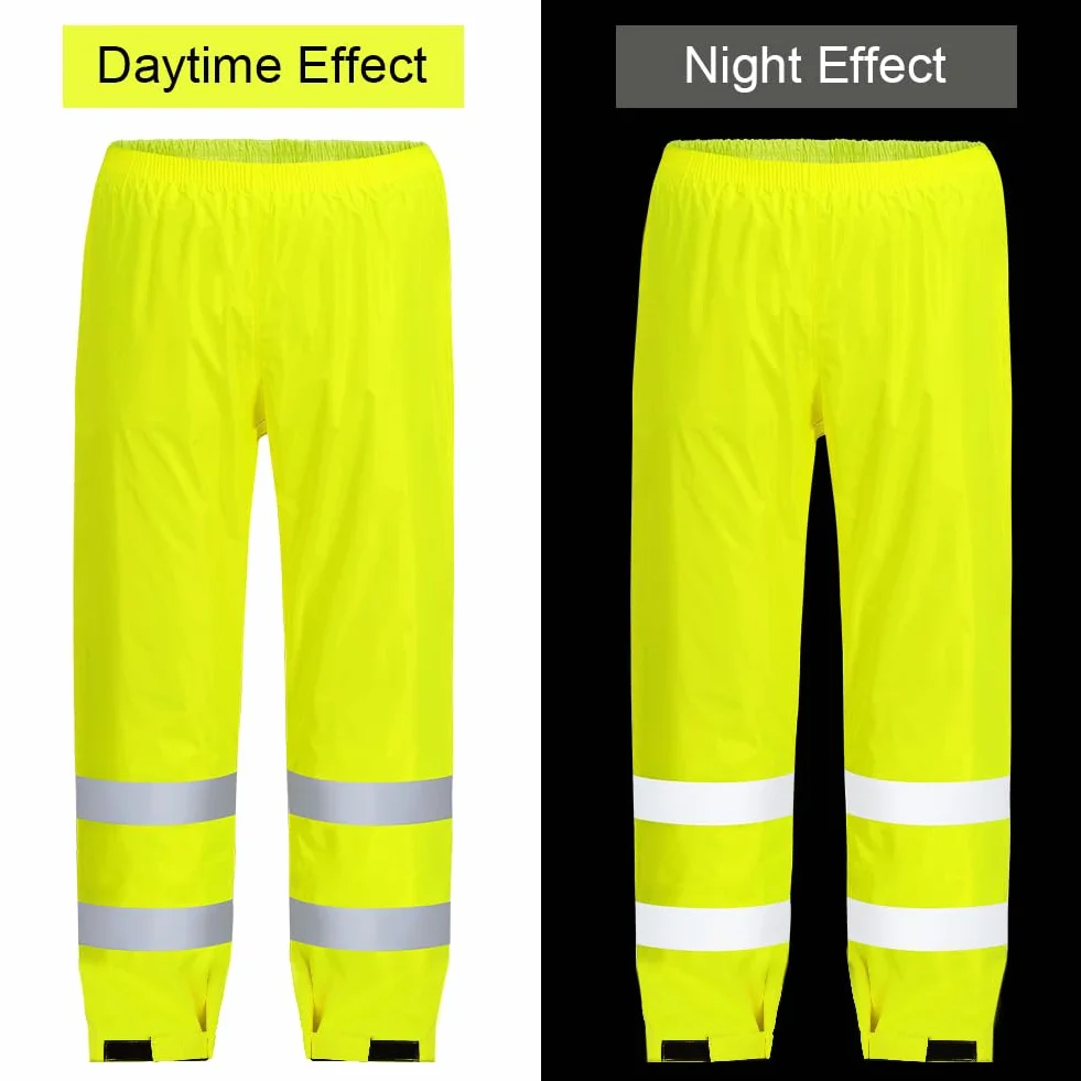 AUYAO Lekkie spodnie przeciwdeszczowe dla mężczyzn i kobiet, fluorescencyjne pomarańczowe/żółte spodnie ostrzegawcze, wiatroszczelne spodnie outdoorowe na rower, spodnie trekkingowe, kempingowe