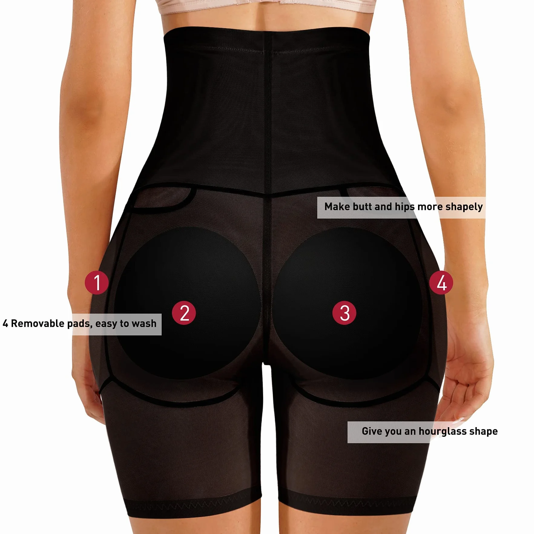Damskie majtki push-up, wyszczuplające brzuch, z nogawkami, modelujące pośladki, wysoka talia, oddychające majtki modelujące figurę