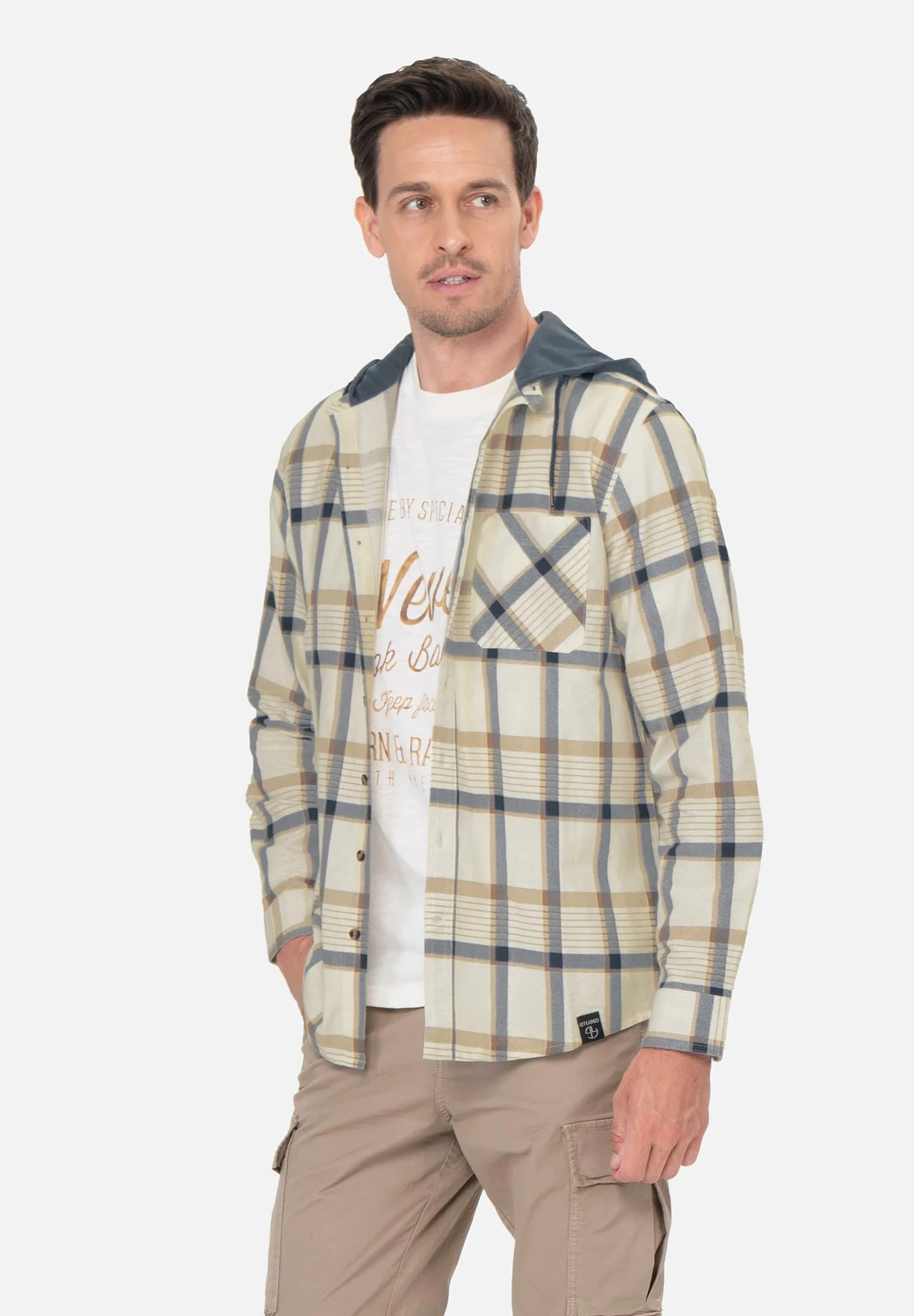 KEY LARGO Koszula Mężczyźni Klcatania 1/1 Hoodie-checks