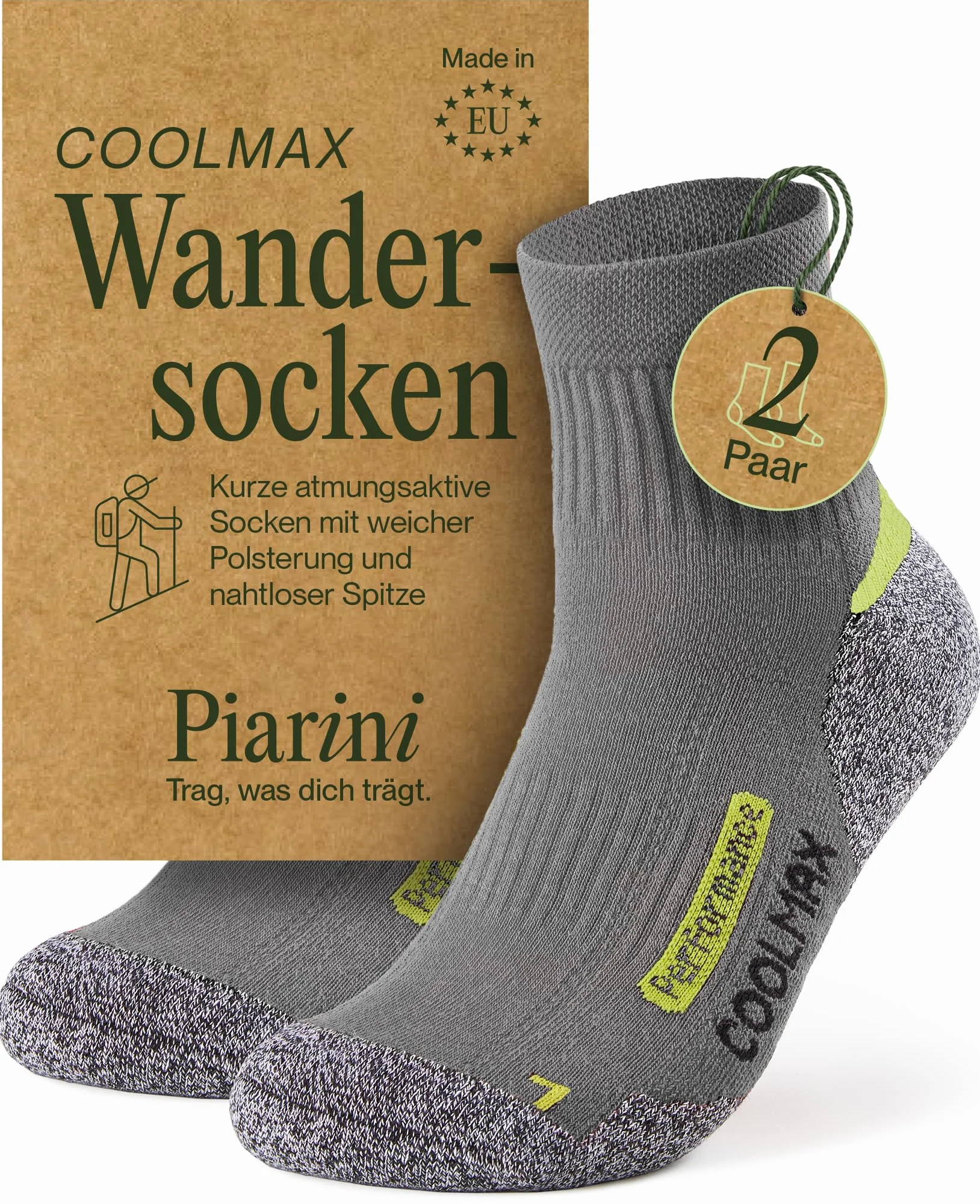 Piarini Coolmax 2 pary skarpet trekkingowych na lato, krótkie, oddychające, zapobiegające powstawaniu pęcherzy i posltert, skarpety trekkingowe na zewnątrz, dla kobiet i mężczyzn, rozm. 35-38 do 47-50