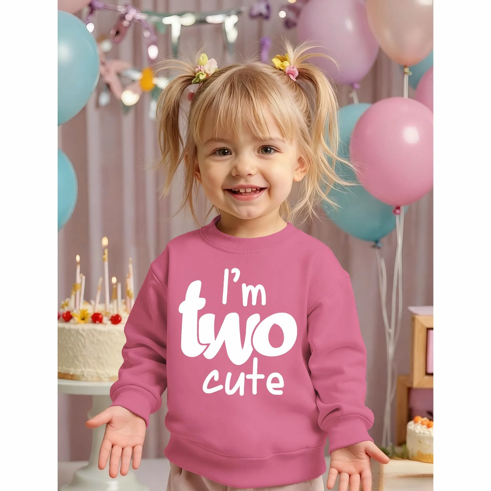 CM C&M WODRO 2. Urodzinowa bluza dla dziewczynek I'm Two Cute Drukarka Sweter Drugie urodziny Sweter Dziecięcy Urodziny Stroje Jesień Zima Odzież dziecięca Okrągły dekolt Koszulka z długim rękawem