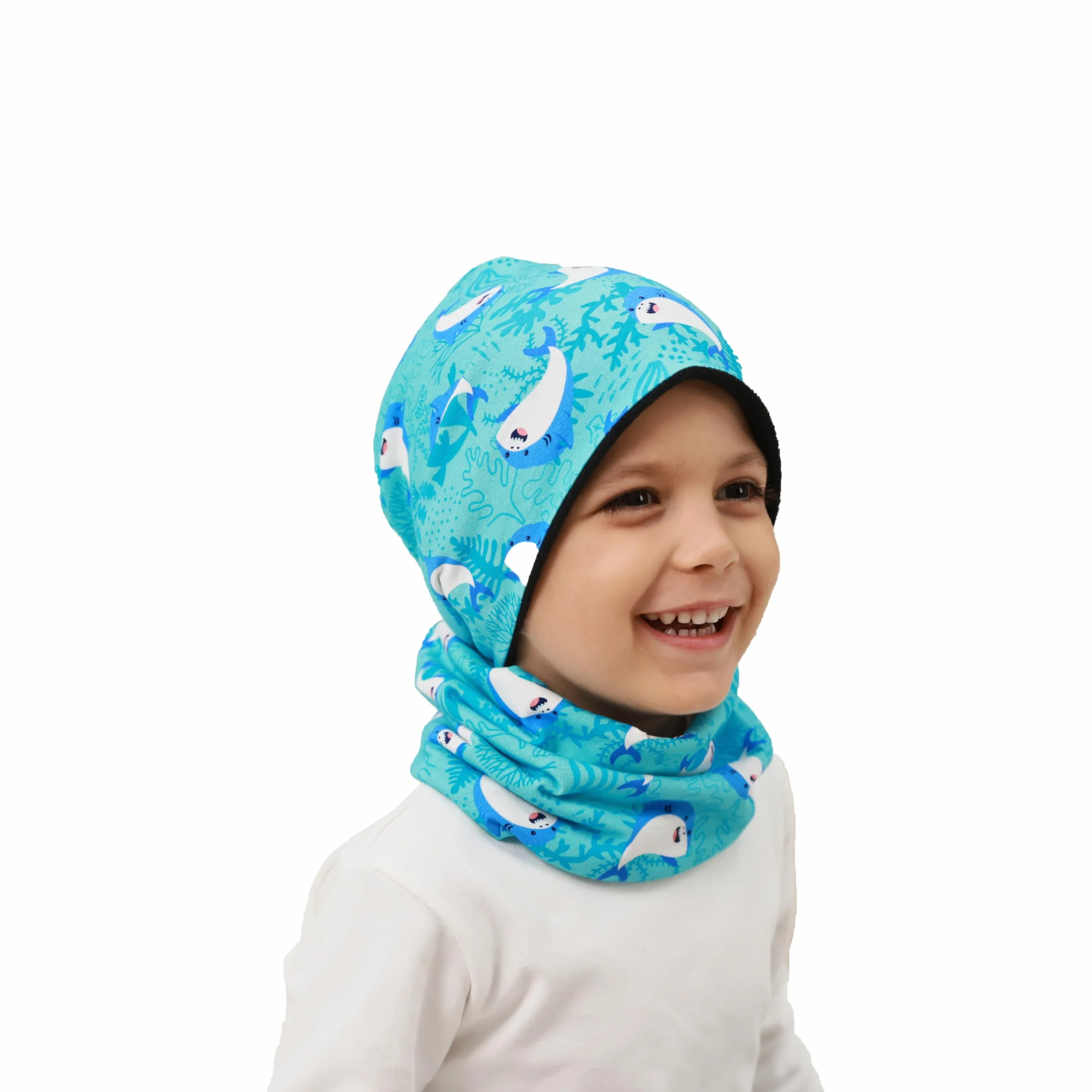 MAKFORT Dziecięca czapka beanie, szalik, szal kominowy, zestaw z bawełny, szal dla chłopców i dziewczynek, na jesień, wiosnę, zimę