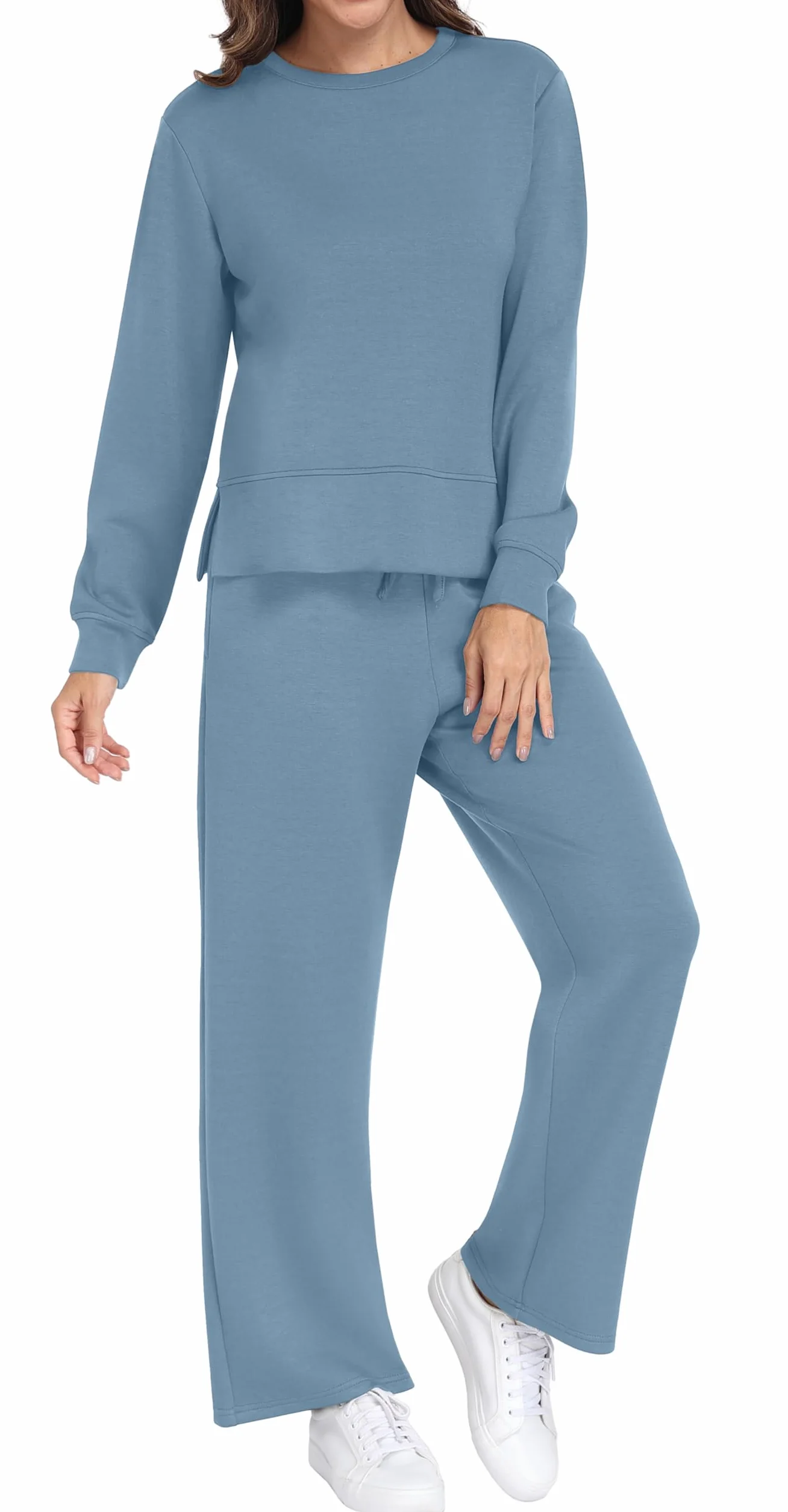 GRECERELLE Dwuczęściowy dres do joggingu, damski dres treningowy, jesienny strój, strój z długim rękawem, luźny dekolt z okrągłym dekoltem i dresami, spodnie do biegania z kieszeniami