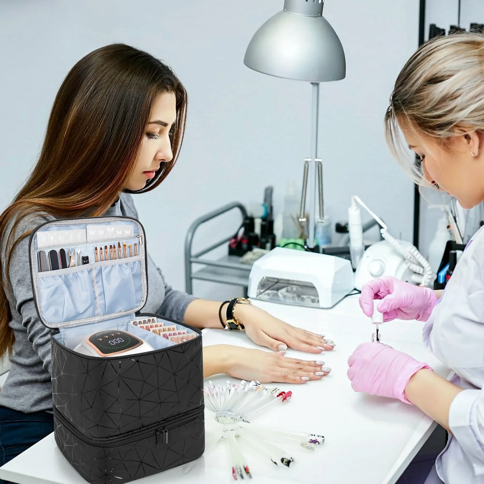 OUUTMEE Dwuwarstwowa torba na lakier do paznokci na 30 butelek, walizka do nail art, przenośna torba do przechowywania lakieru do paznokci, nadaje się do przechowywania produktów do pielęgnacji