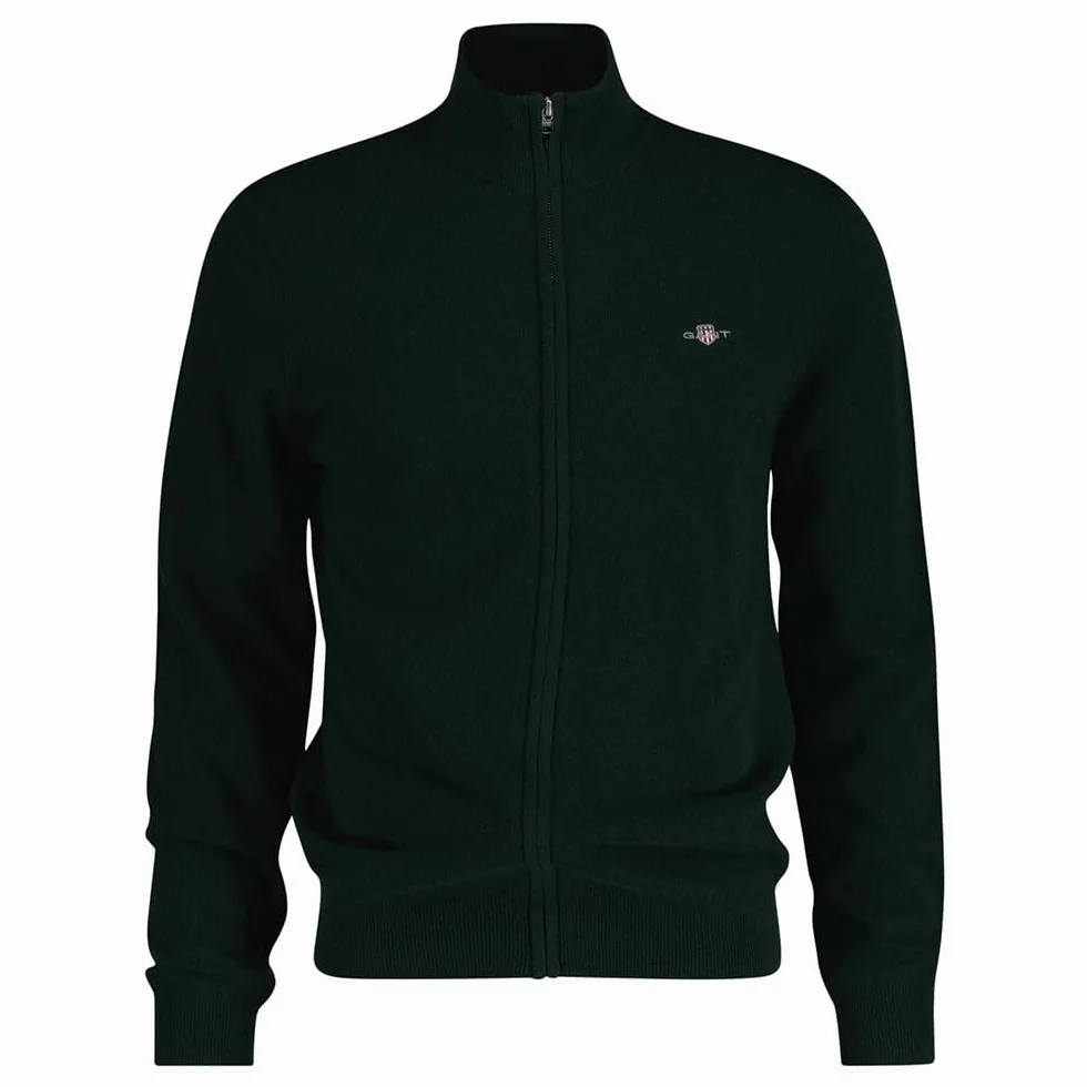 GANT Extrafine Lambswool Zip Cardigan, Tartan Green, M