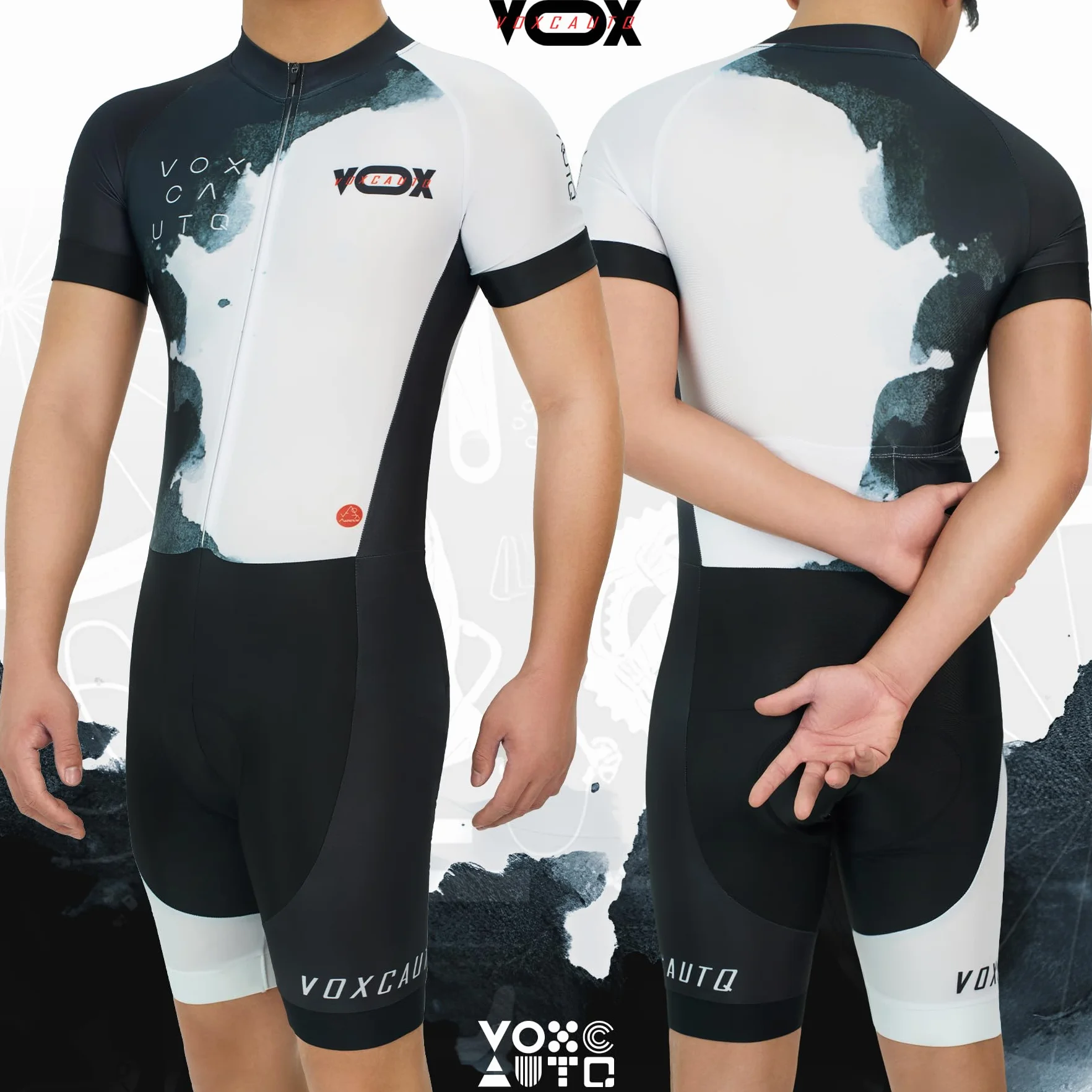 Męski kombinezon rowerowy + zawody, profesjonalny, wyściełany, męski strój triathlonowy, jednoczęściowy kombinezon rowerowy krótki sublimowany design, męski krótki letni kombinezon