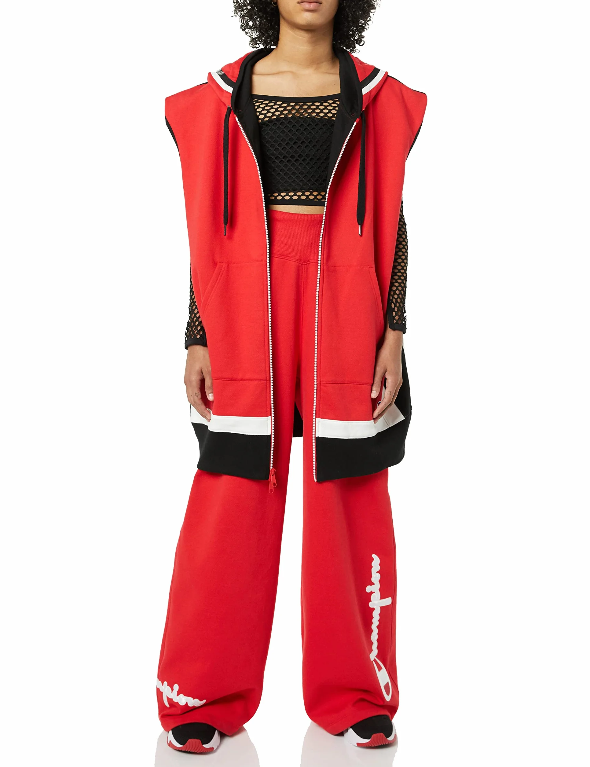 Champion Damska bluza z kapturem oversized Reverse Weave Vest, czerwony/heban/biały-510515, L-XXL