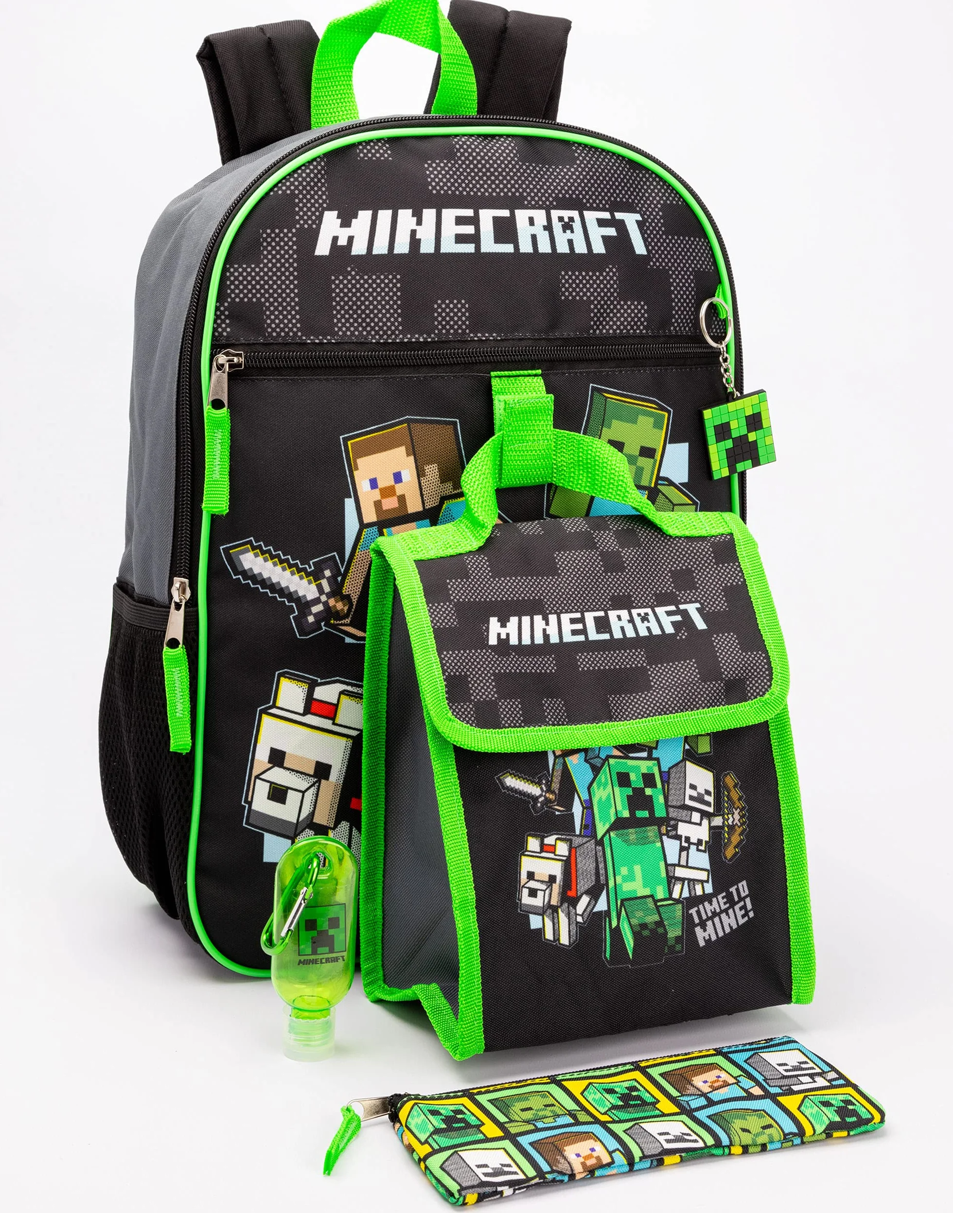 Minecraft Plecak i pudełko na lunch dla dzieci Plecak szkolny 5 sztuk jeden rozmiar, czarny, jeden rozmiar, czarny, Taille unique