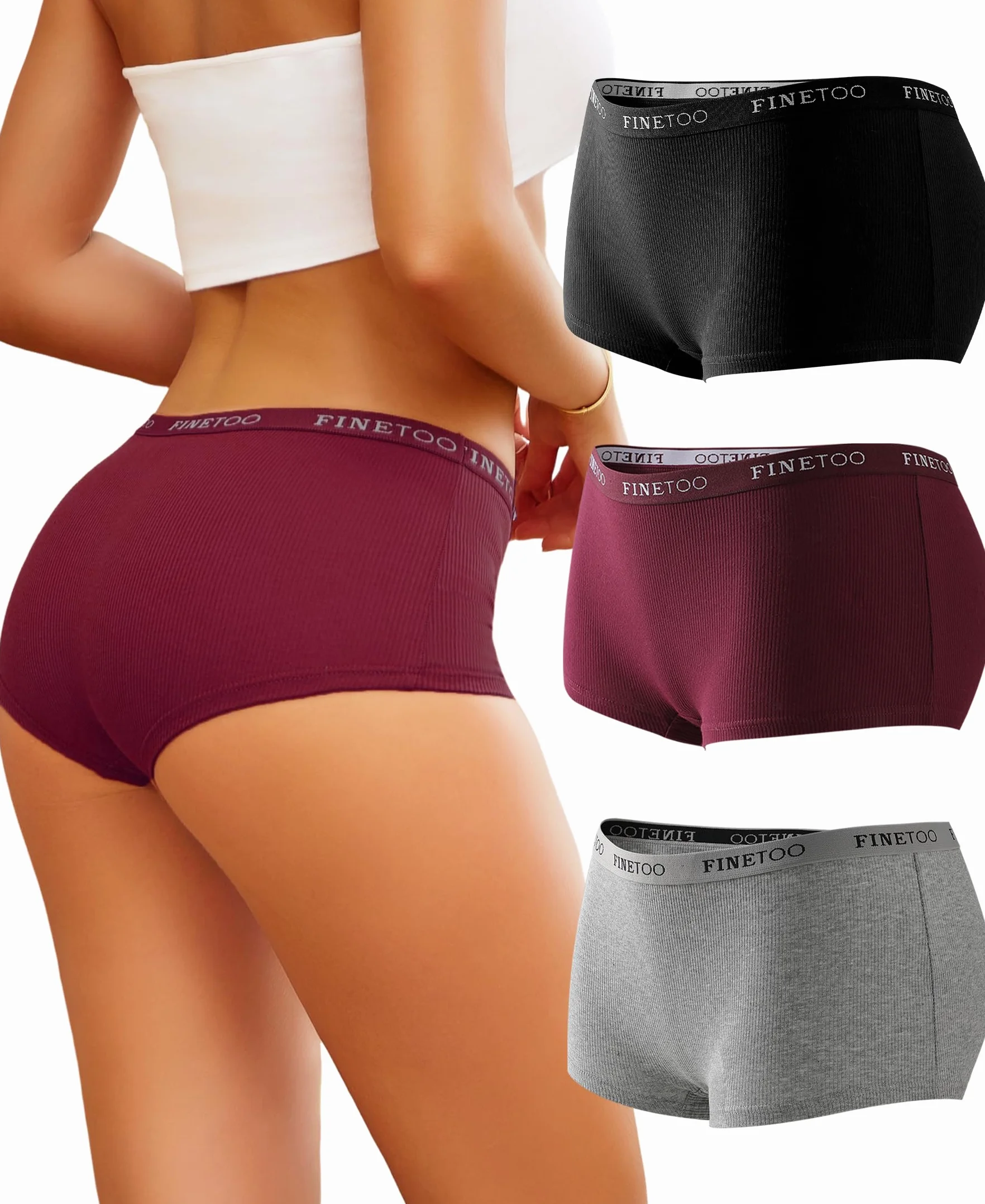FINETOO Bokserki damskie, bawełna, bielizna damska, hipsterskie, miękkie majtki, 3 sztuki, S-XL, S