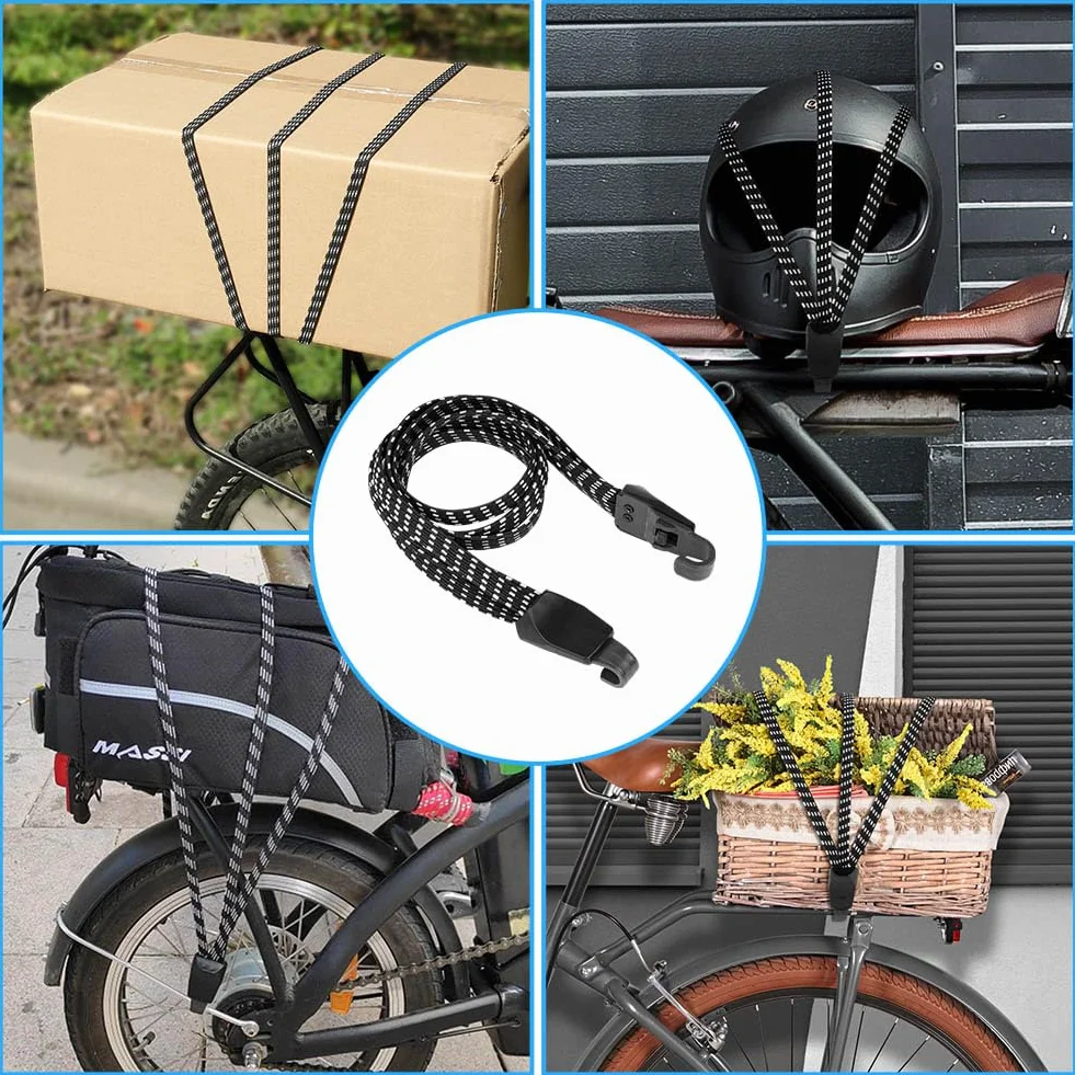 OSDUE 4 sztuki napinaczy bagażu, 65 cm + 75 cm, pas mocujący do roweru, elastyczny ekspander z hakiem 3 w 1, pasek do bagażu, roweru, regulowany do jazdy na rowerze, motocyklu, do mocowania kasku
