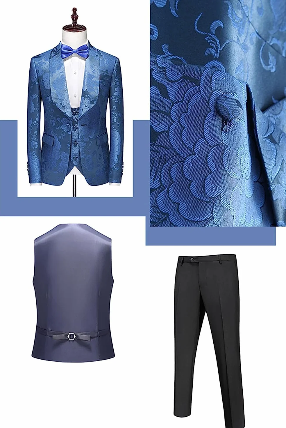 compulsoryking Męski garnitur slim fit 3-częściowy żakardowy garnitur smoking 1 guzik szal kołnierz ślubny formalny smoking codzienny garnitur biznesowy
