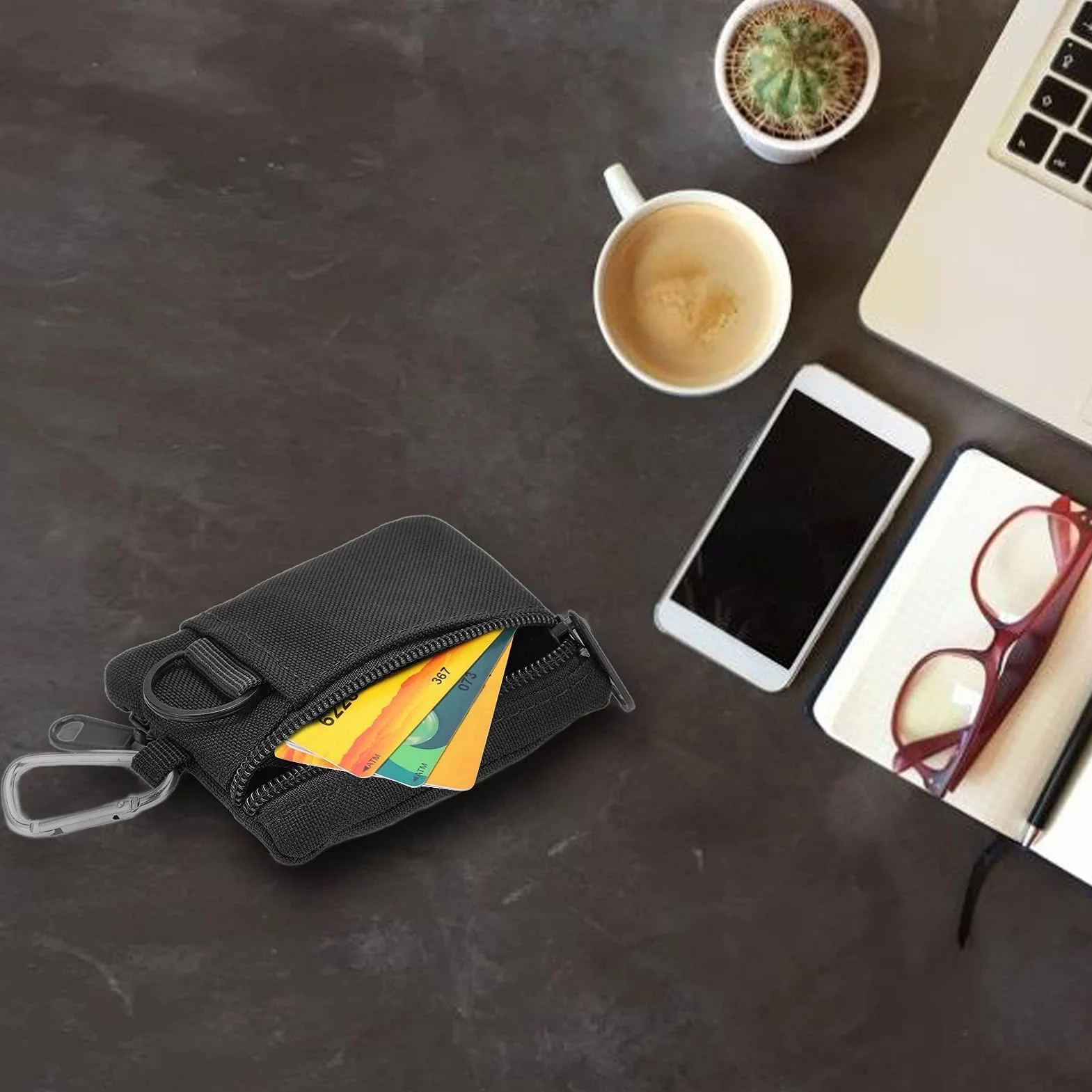 Torebki Mini, Przenośne Mini Etui na Klucze, Etui na Zewnątrz, Portmonetka z Karabińczykiem (Czarny)