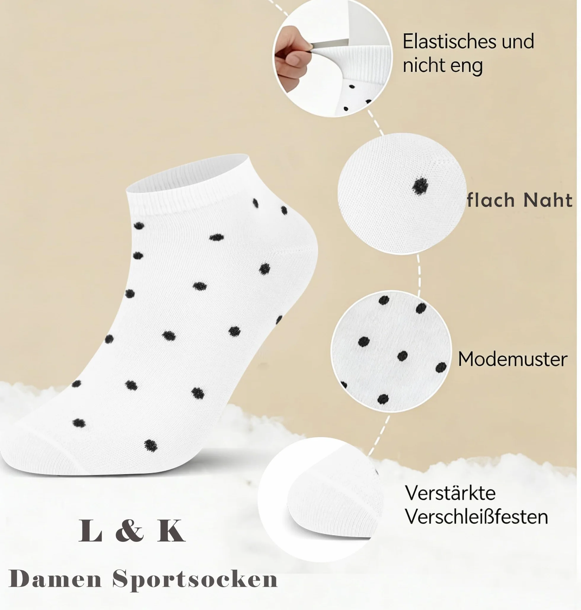 L&K-II Damskie skarpety do sneakersów, 6 par, krótkie skarpety sportowe, bawełniane, oddychające, do biegania, na czas wolny, na lato, antypoślizgowe stopki dla kobiet, 2160