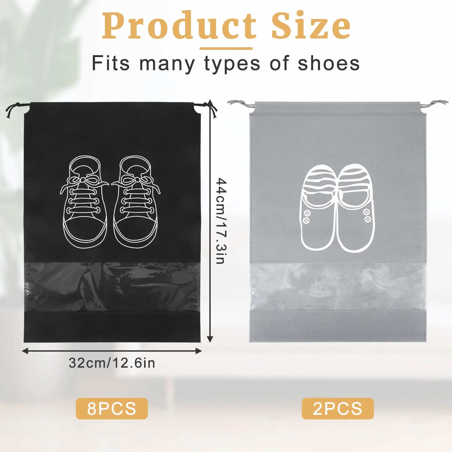 8 sztuk torba na buty, podróżna, z przezroczystym okienkiem, czarny, torba na buty podróżna
