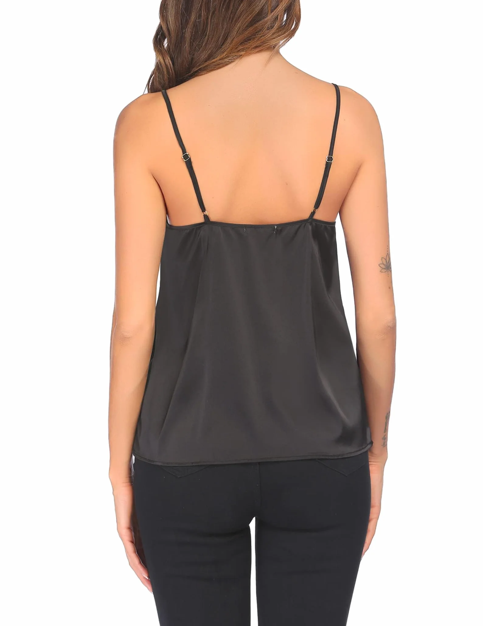 Ekouaer 3-pak damskich satynowych podkoszulek tank top jedwabny Cami Camisole ramiączka spaghetti Basic Top Top bez rękawów Blusentop S-XXL