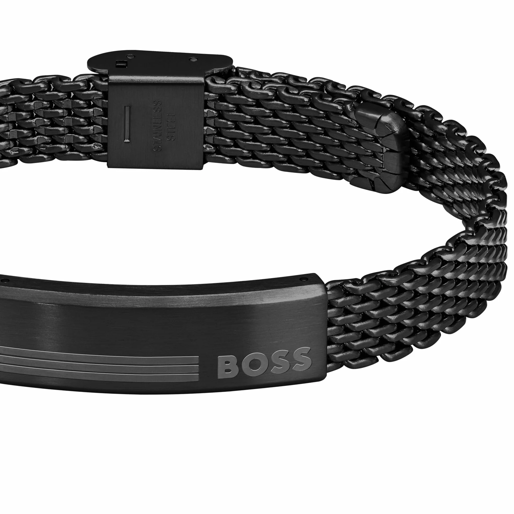 HUGO BOSS Męska jonowa czarna platerowana bransoletka z siatki - 1580612, Standard, Czarna stal platerowana jonowo, Nie dotyczy