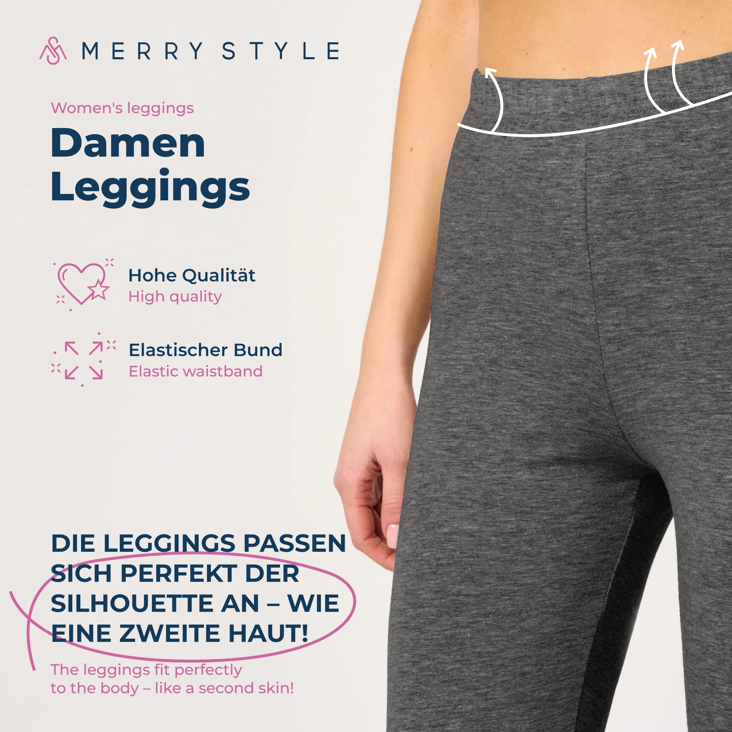 Merry Style Legginsy Damskie z Bawełny 3/4 Wysoki Stan MS10-199