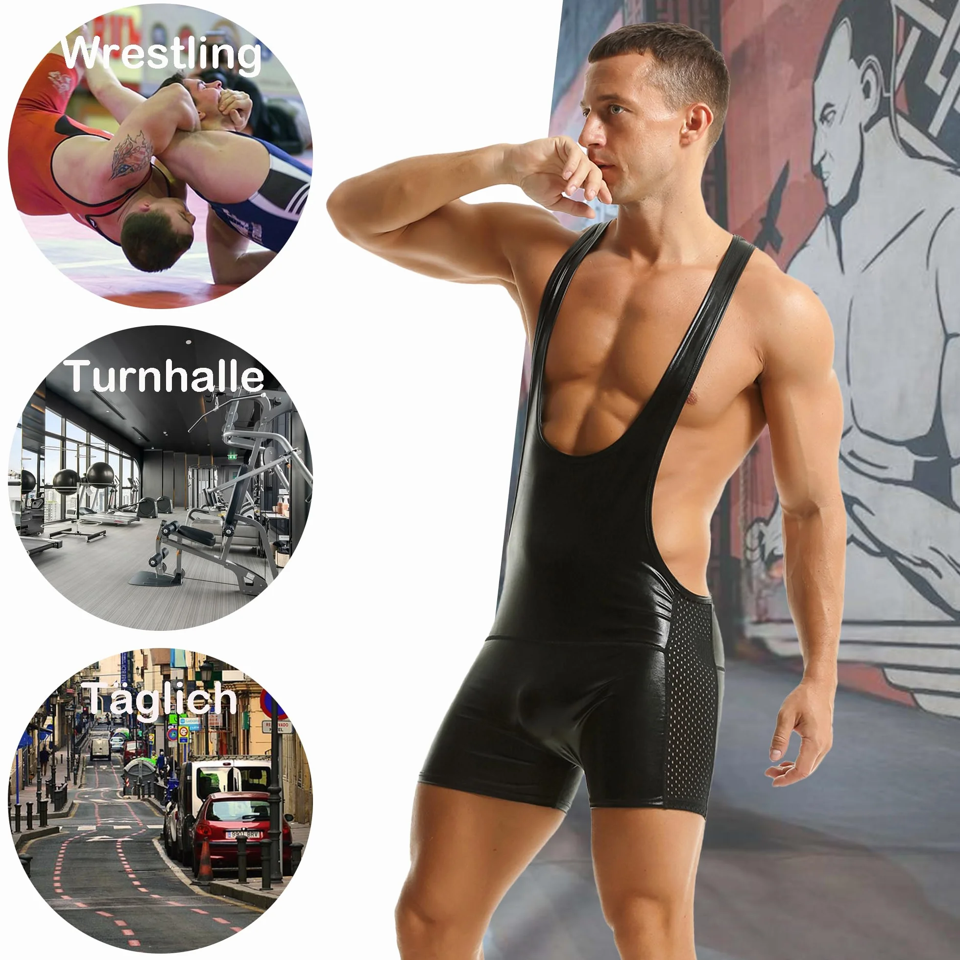 QiaTi Męska bielizna sportowa Athletic Supporters Body Jumpsuit Wrestling Singlet