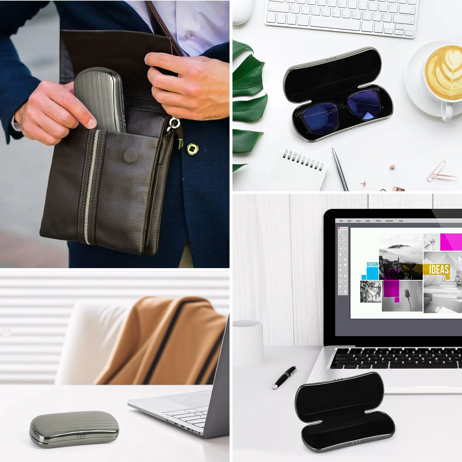 Hifot Twarde etui na okulary, aluminiowe etui na okulary, metalowe pudełko na okulary, etui na okulary dla mężczyzn, kobiet, dzieci, etui na okulary przeciwsłoneczne, Szaro-zielony, rozmiar